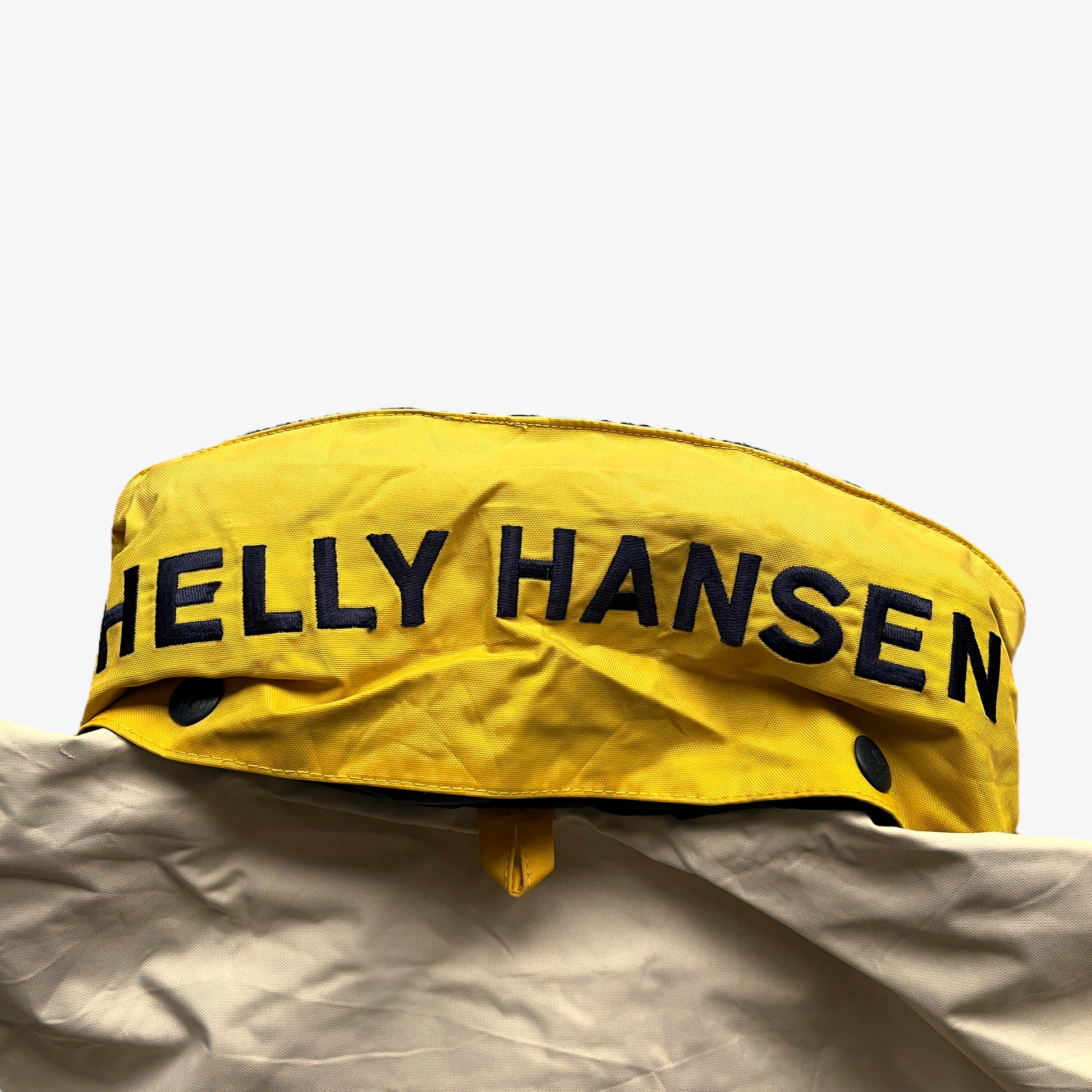 Vintage 90s Helly Hansen Yellow Sailing Jacket With Fold Away Hood Hooded - Casspios Dream