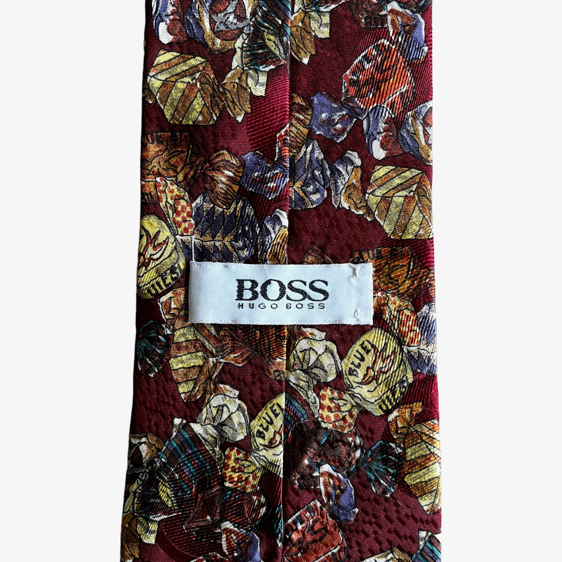 Vintage 90s Hugo Boss Sweet Candy Print Red Silk Tie Label - Casspios Dream