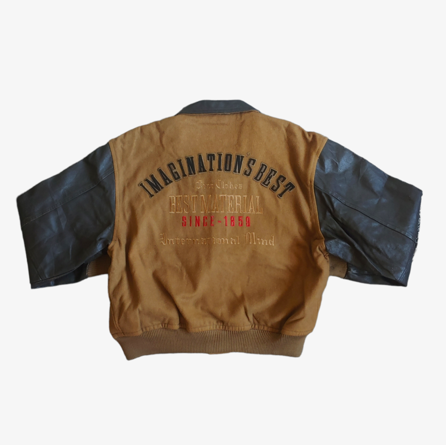 Vintage 90s Imaginations Best Wool & Leather Brown Varsity Jacket Back - Casspios Dream