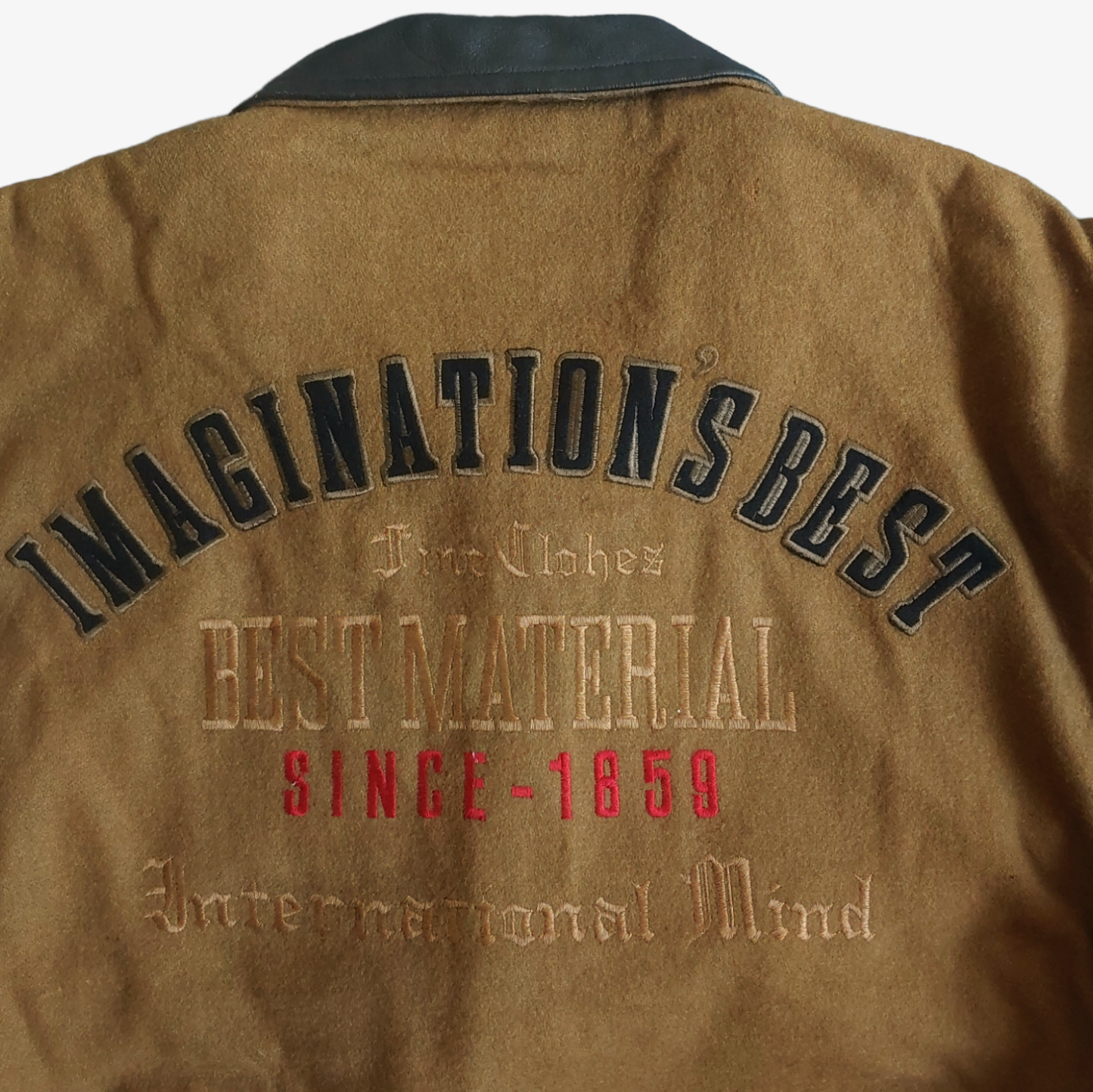 Vintage 90s Imaginations Best Wool & Leather Brown Varsity Jacket Back Logo - Casspios Dream