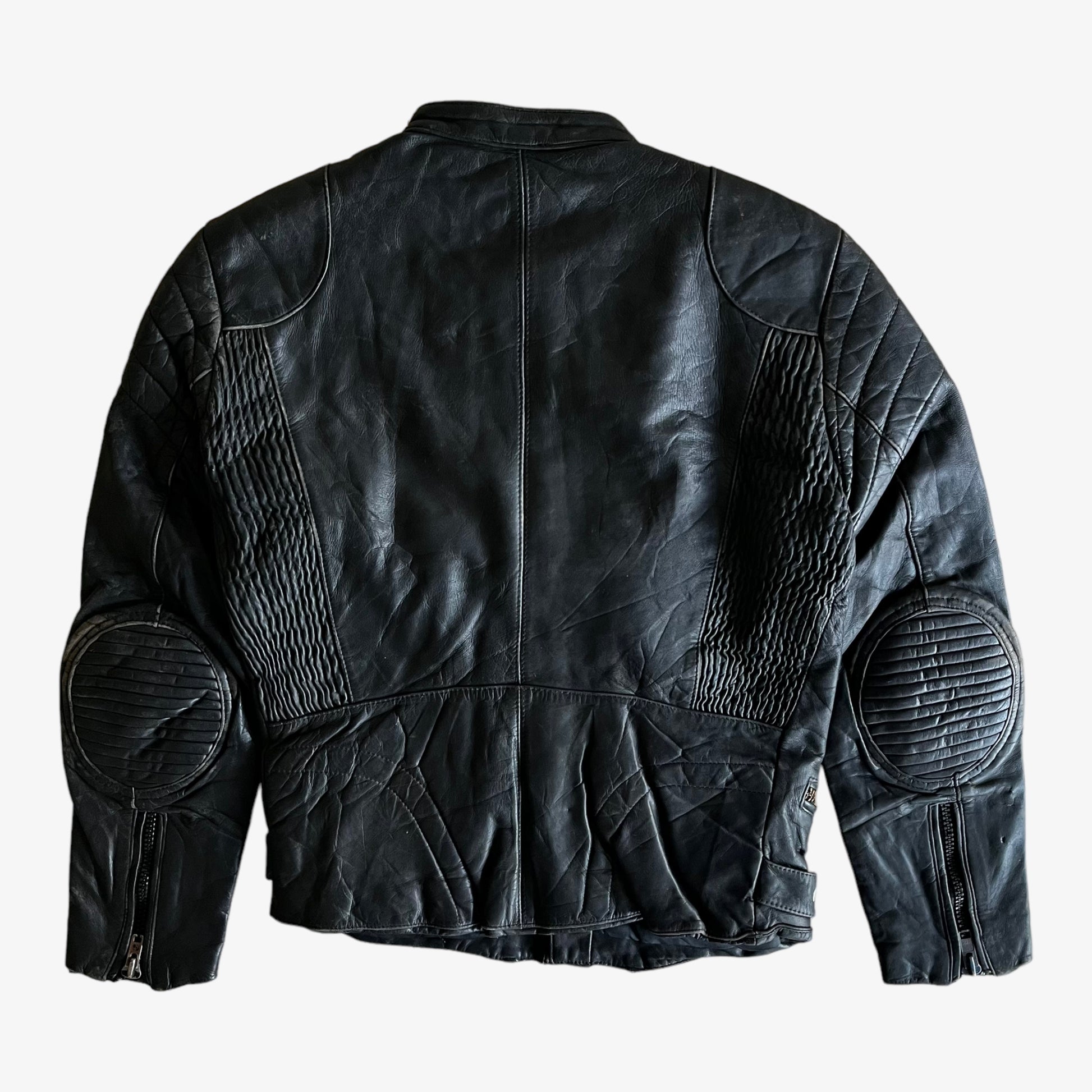 Vintage 90s Jack Daniels Whiskey Black Leather Biker Jacket Back - Casspios Dream