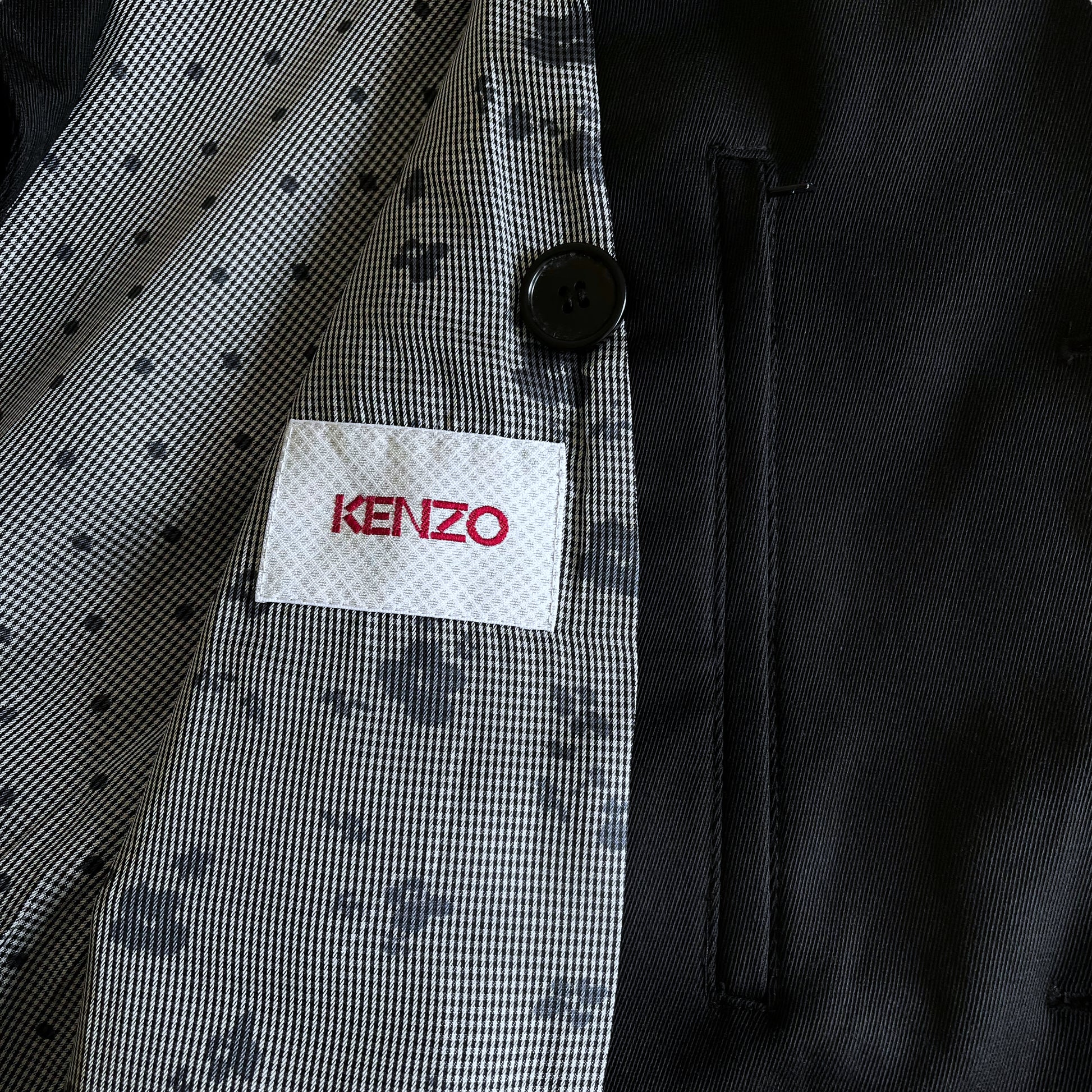 Vintage 90s Kenzo Double Breasted Black Trench Coat With Original Belt Label - Casspios Dream