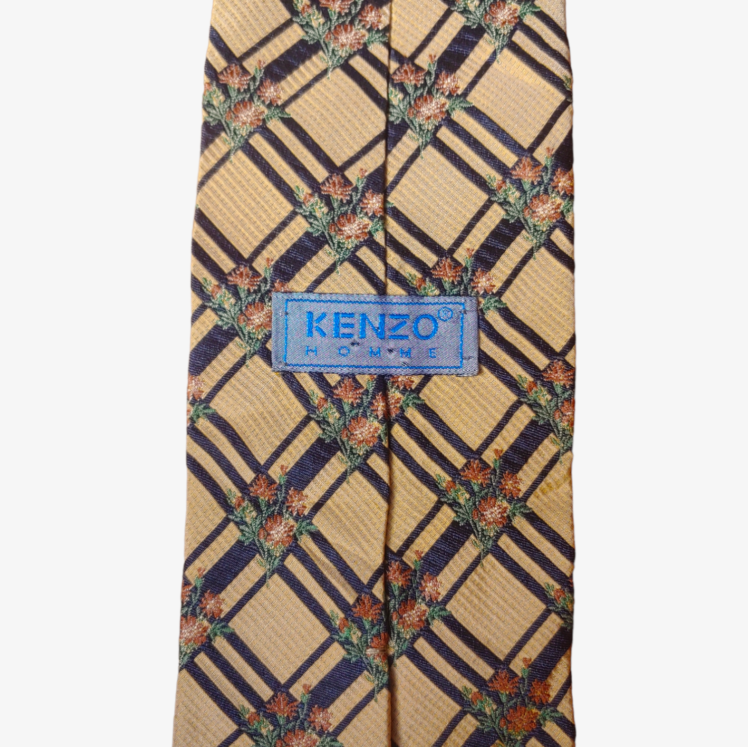 Vintage 90s Kenzo Paris Floral Abstract Geometric Print Silk Tie Label - Casspios Dream