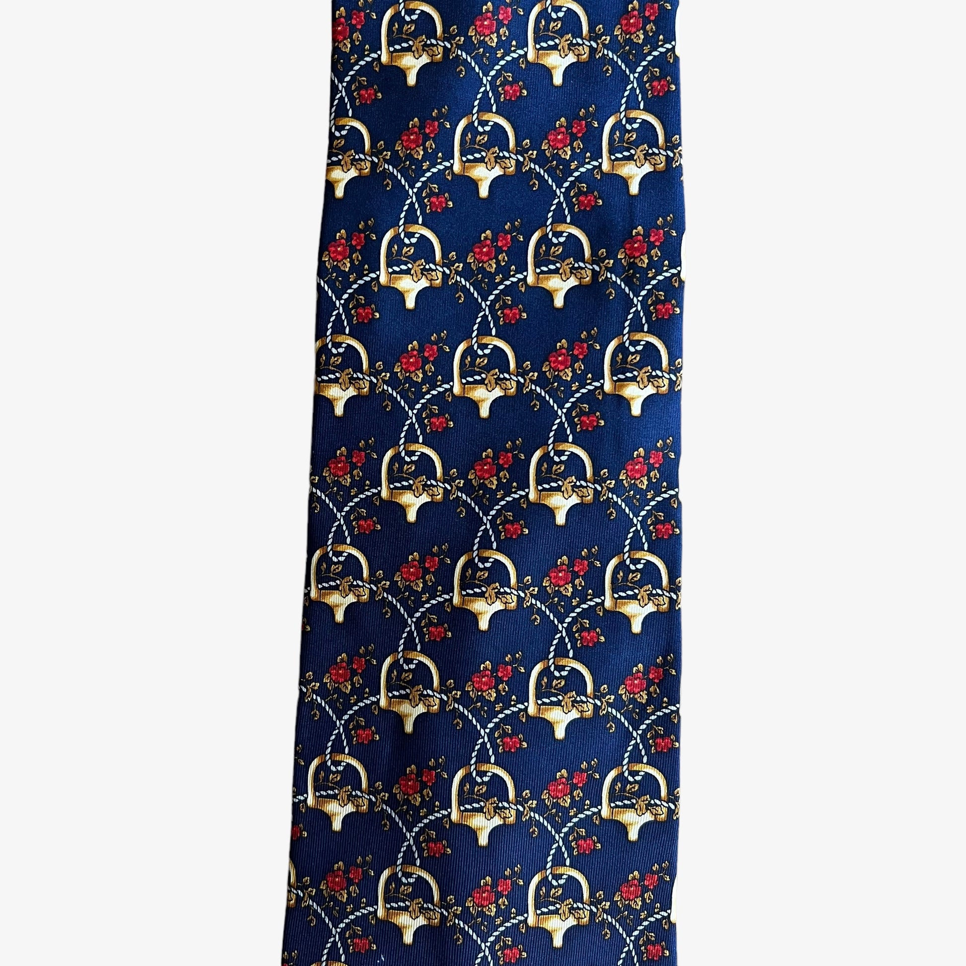 Vintage 90s Lancel Paris Horse Bit & Floral Geometric Print Silk Tie Pattern - Casspios Dream