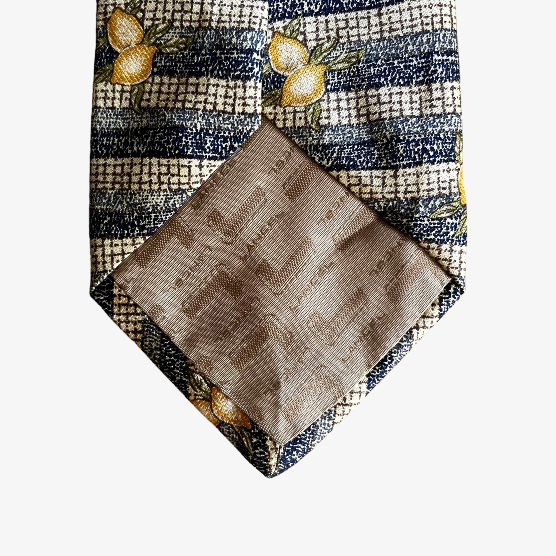 Vintage 90s Lancel Paris Lemon Tree Geometric Print Striped Silk Tie Back - Casspios Dream