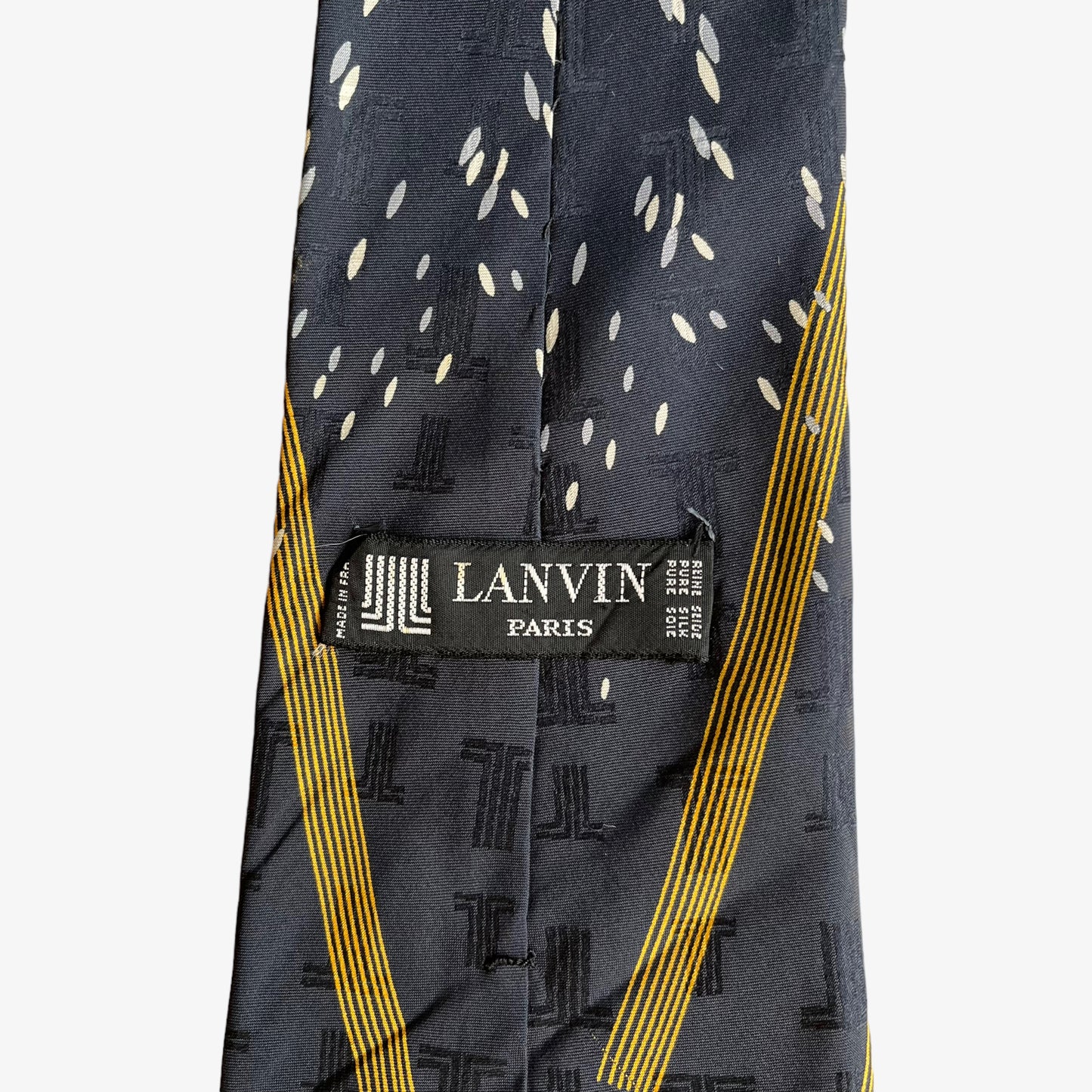 Vintage 90s Lanvin Art Deco Logo Print Silk Tie Label - Casspios Dream