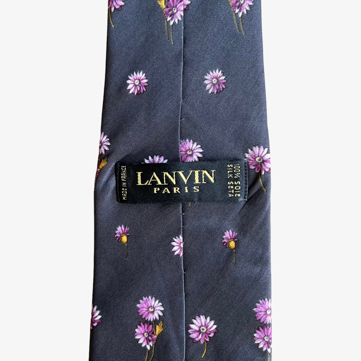 Vintage 90s Lanvin Violet Pink Floral Print Silk Tie Label - Casspios Dream