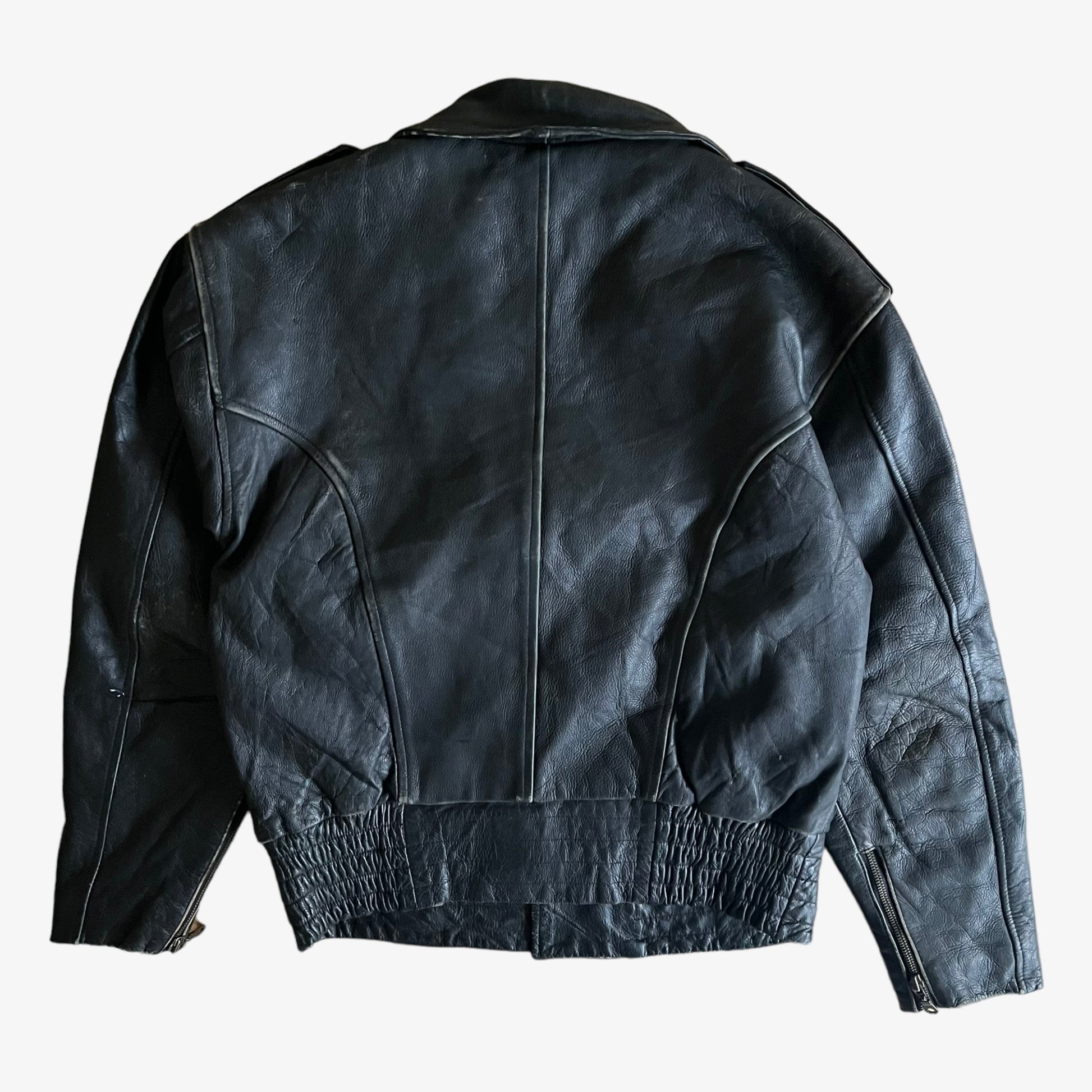 Vintage 90s Leather Biker Jacket With Embroidered Eagle Back - Casspios Dream