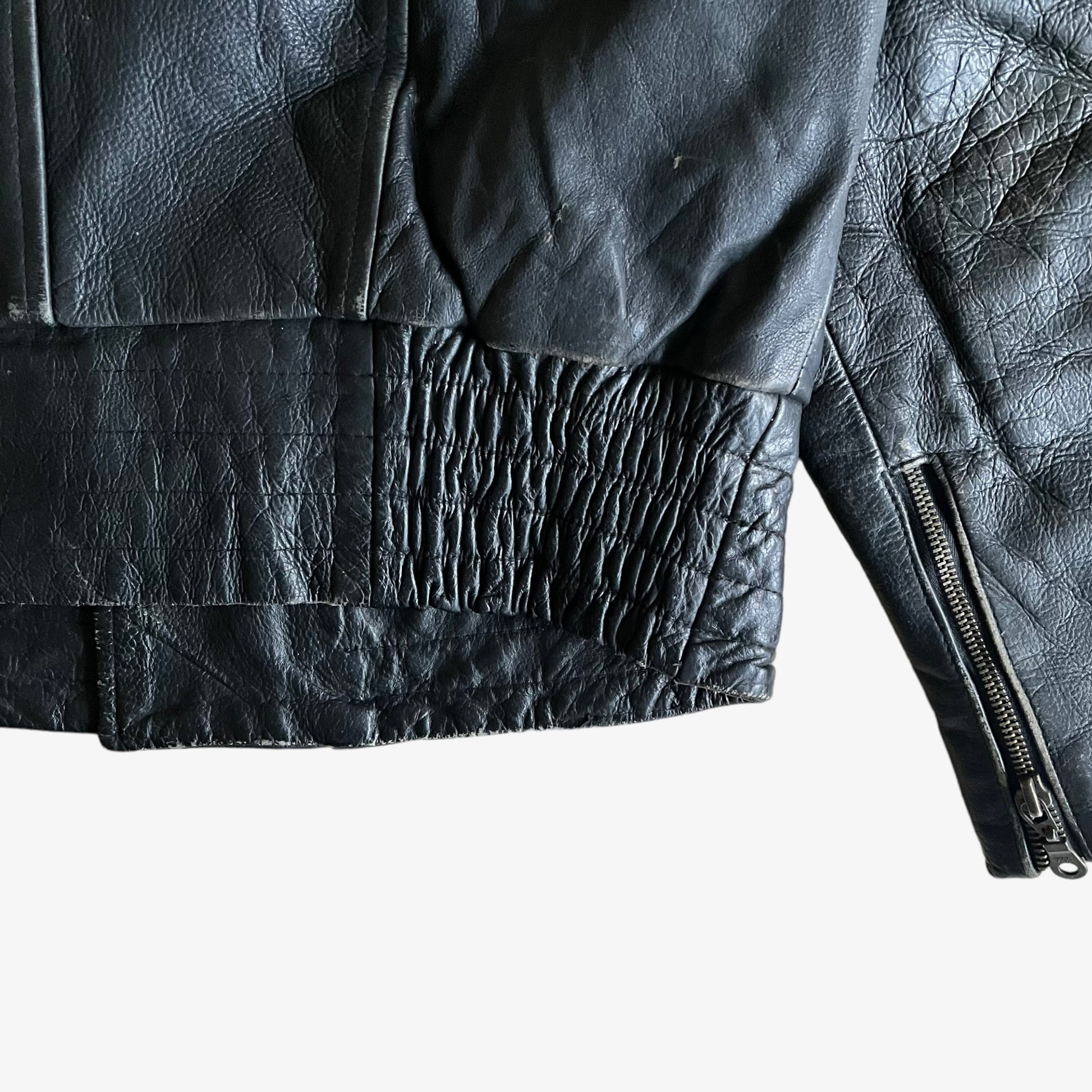 Vintage 90s Leather Biker Jacket With Embroidered Eagle Back Hem - Casspios Dream