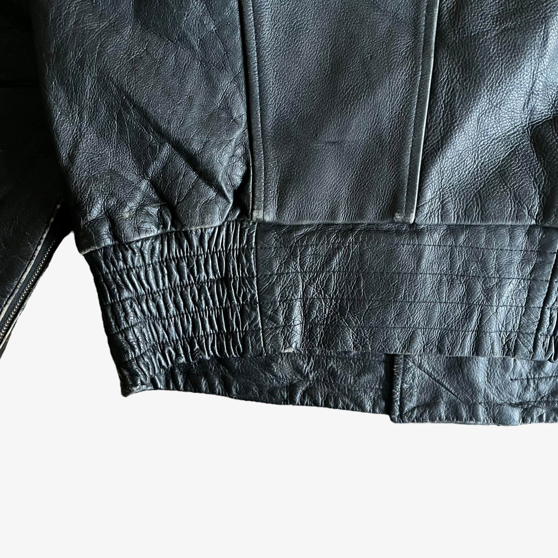 Vintage 90s Leather Biker Jacket With Embroidered Eagle Hem - Casspios Dream