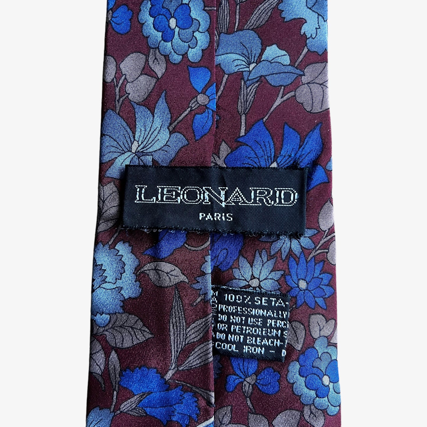 Vintage 90s Leonard Floral Geometric Print Silk Tie Label - Casspios Dream