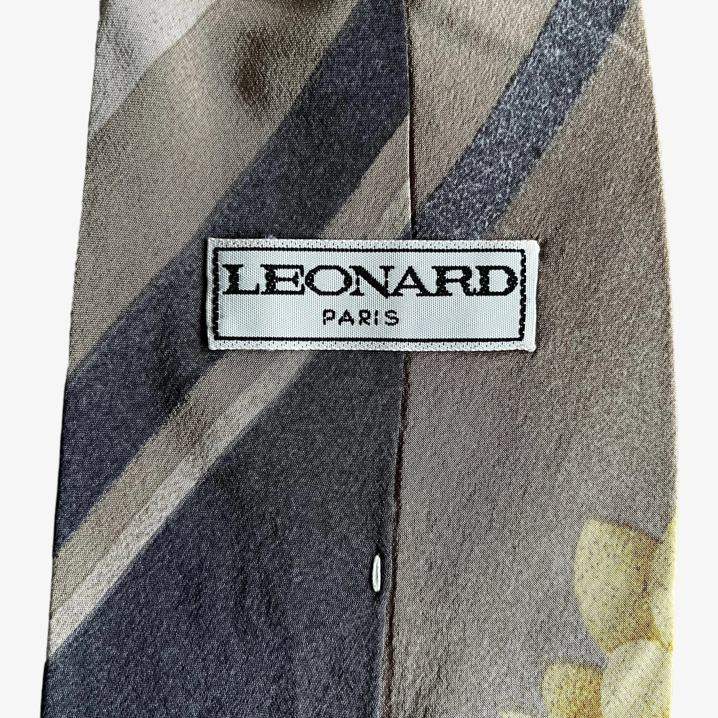 Vintage 90s Leonard Striped Abstract Floral Print Silk Tie Label - Casspios Dream