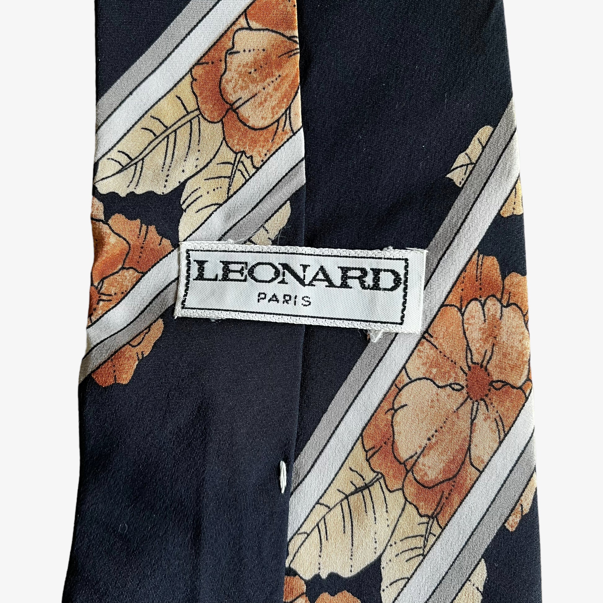 Vintage 90s Leonard Striped Floral Print Silk Tie Label - Casspios Dream