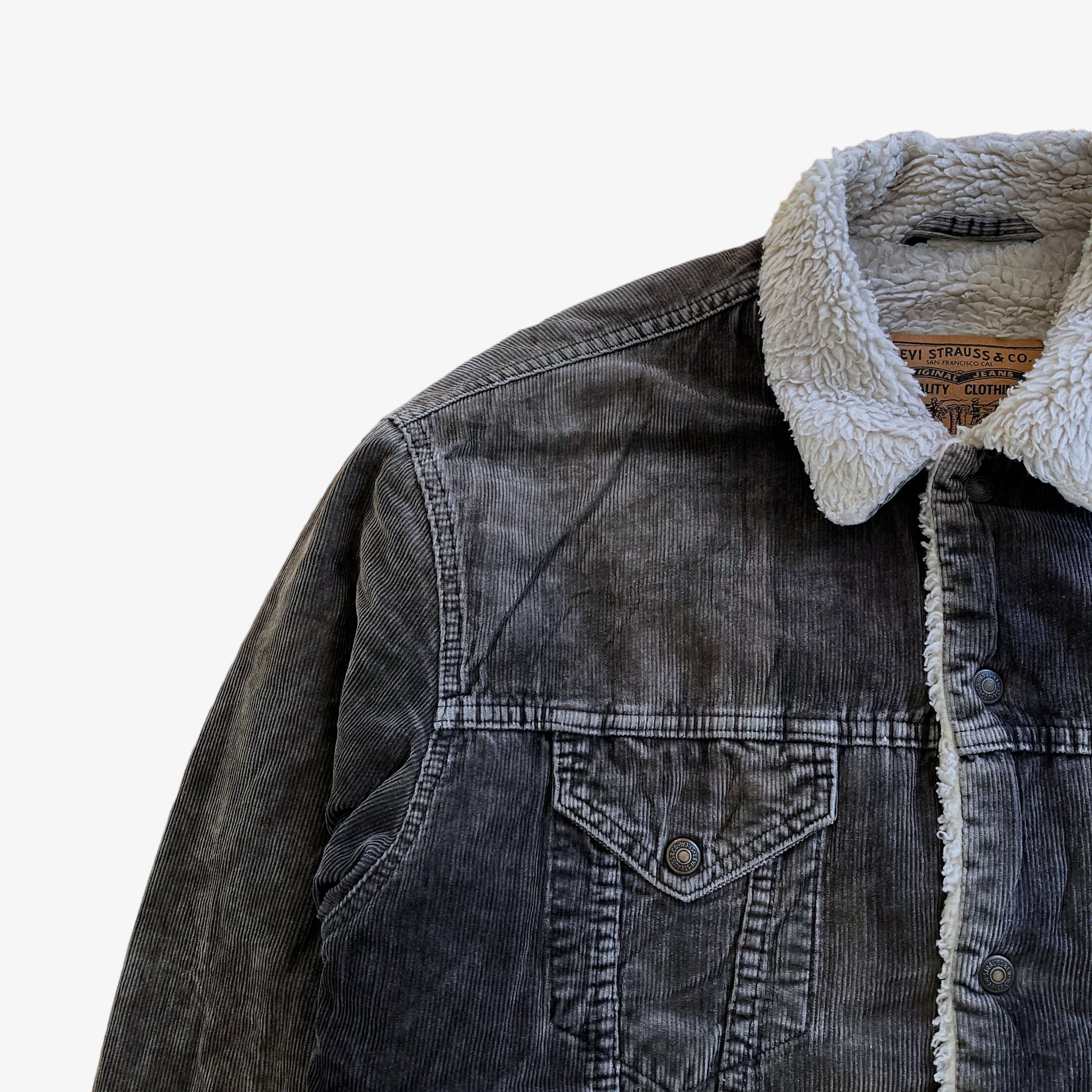 Vintage 90s Levis 71500 Grey Corduroy Jacket With Faux Sherpa Lining Wear - Casspios Dream
