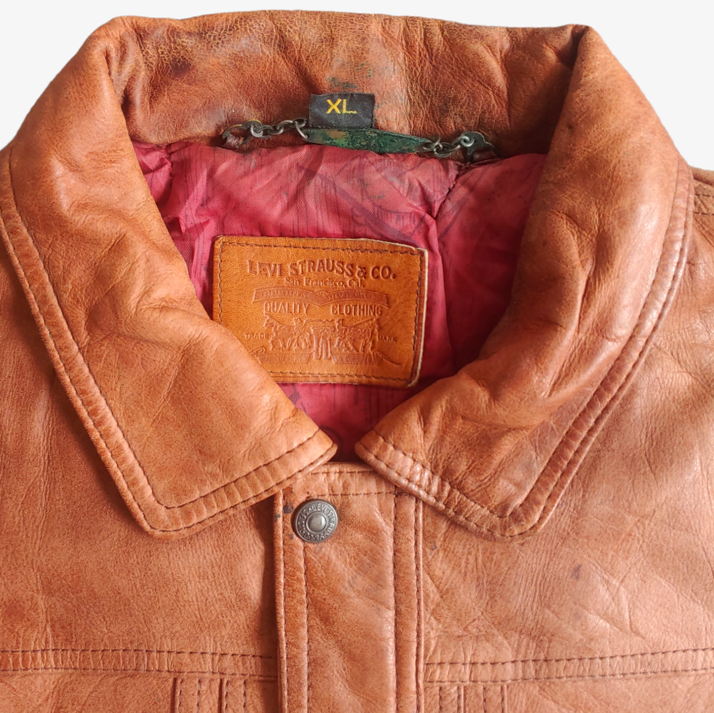 Vintage 90s Levis Dark Brown Leather Trucker Jacket Label - Casspios Dream