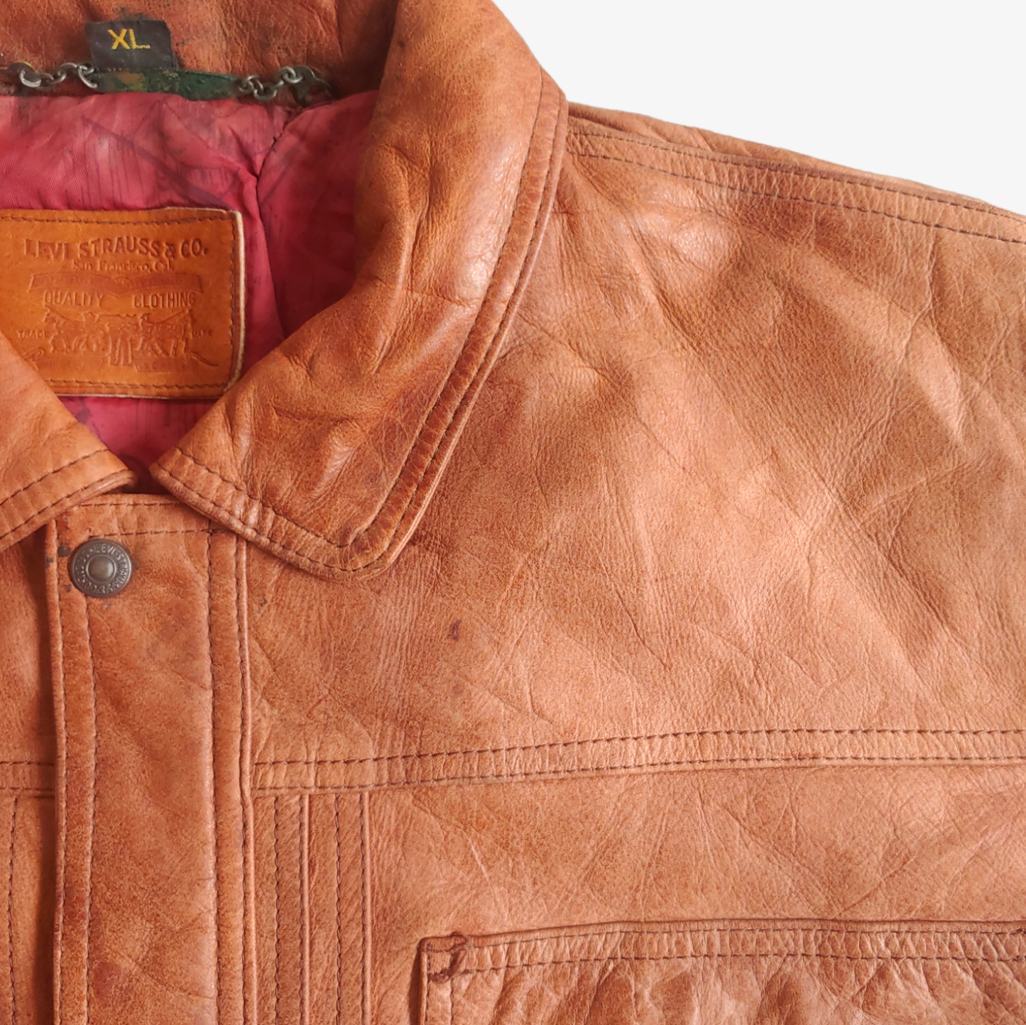 Vintage 90s Levis Dark Brown Leather Trucker Jacket Marks - Casspios Dream