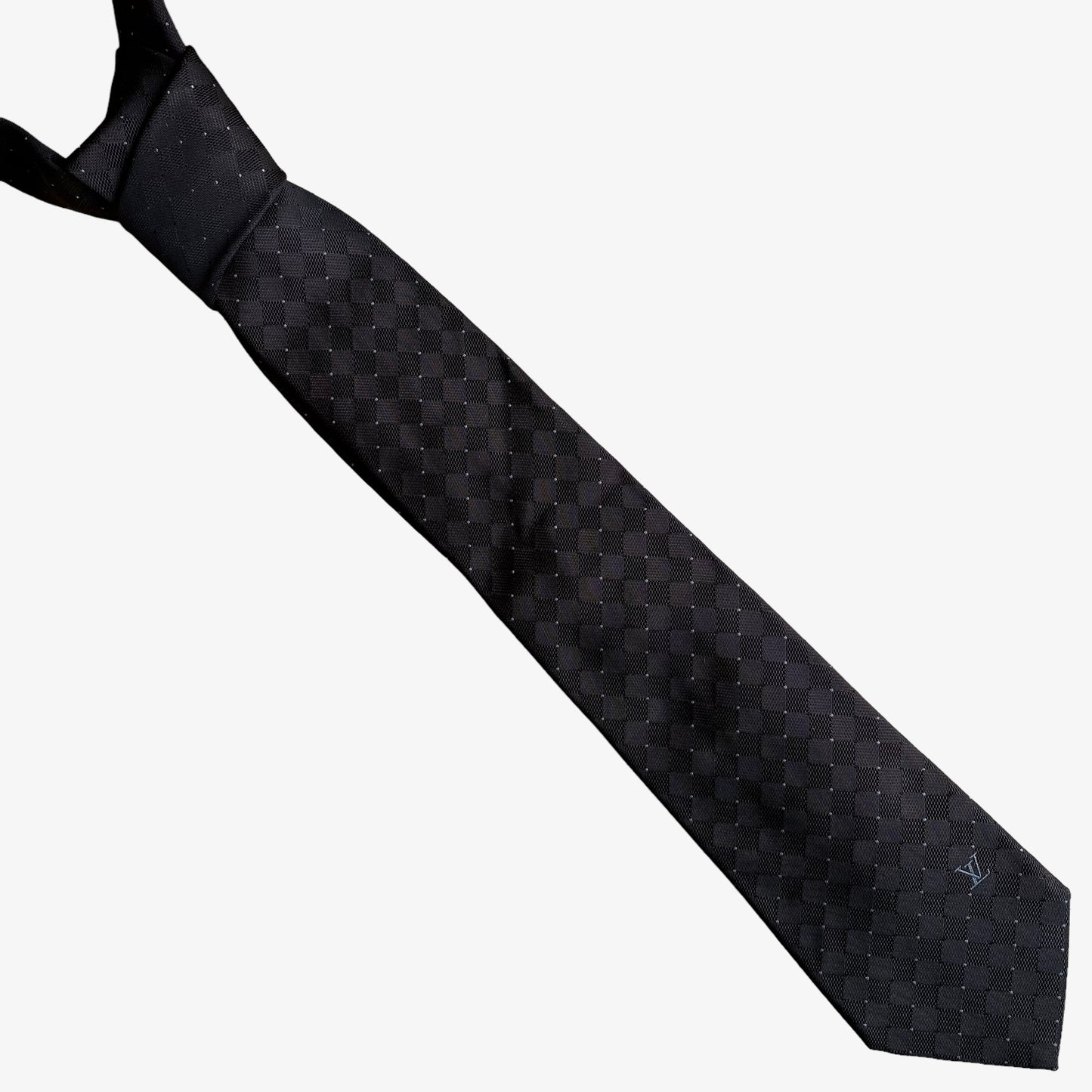 Vintage 90s Louis Vuitton Geometric Print Black Silk Tie - Casspios Dream