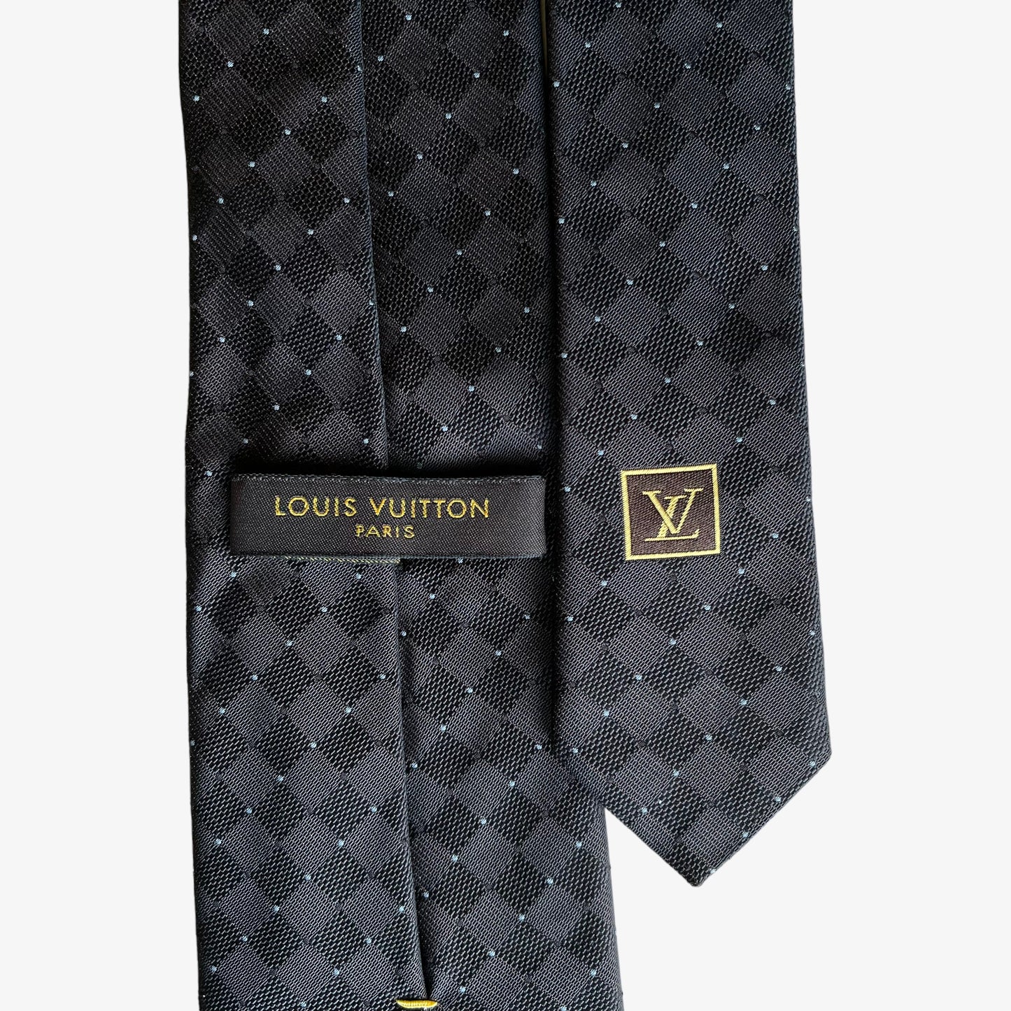 Vintage 90s Louis Vuitton Geometric Print Black Silk Tie Label - Casspios Dream