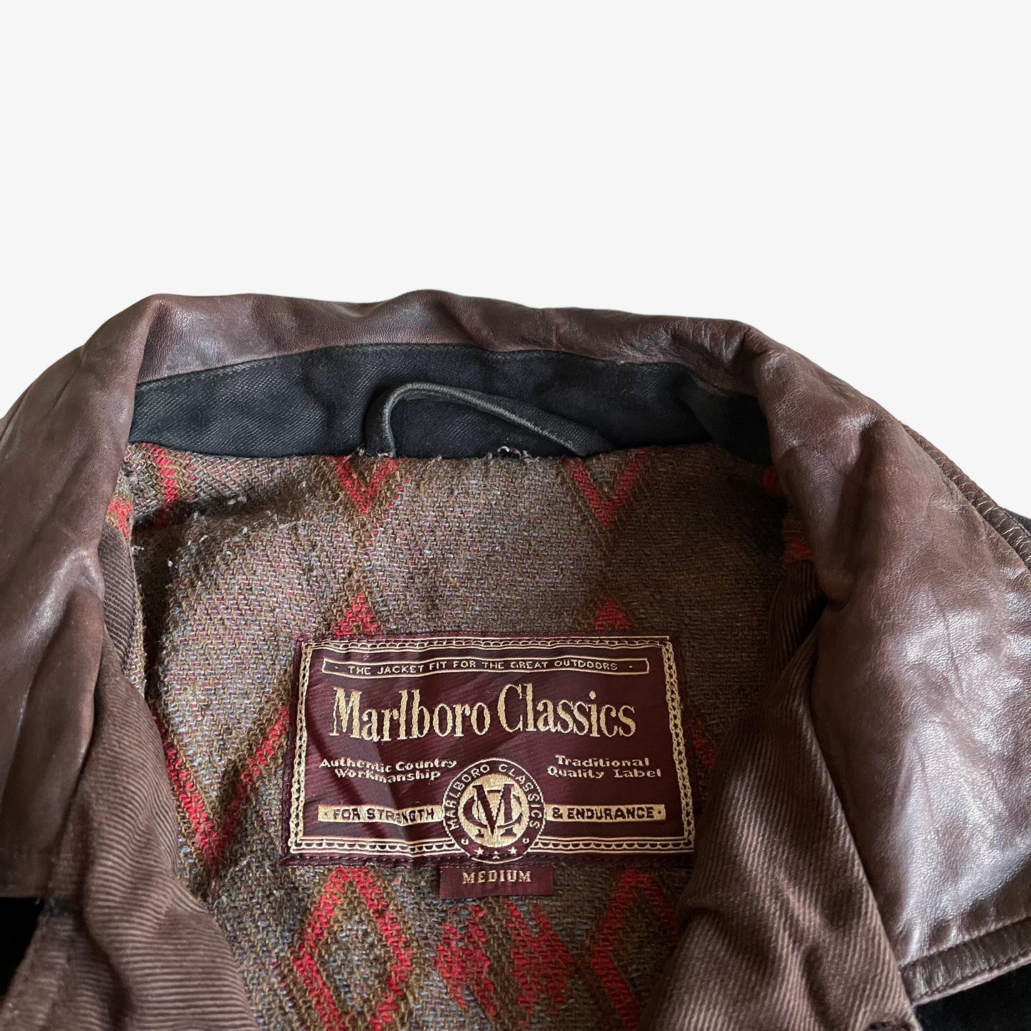 Vintage 90s Marlboro Classics Black Workwear Jacket With Brown Leather Collar Label - Casspios Dream