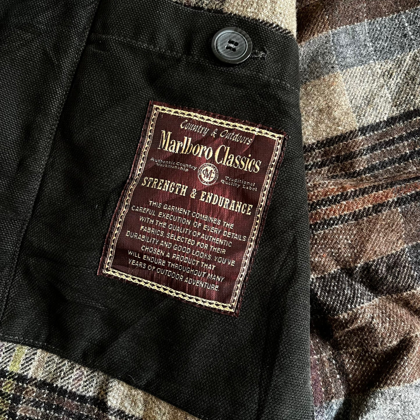 Vintage 90s Marlboro Classics Black Workwear Jacket With Leather Collar Inside Label - Casspios Dream
