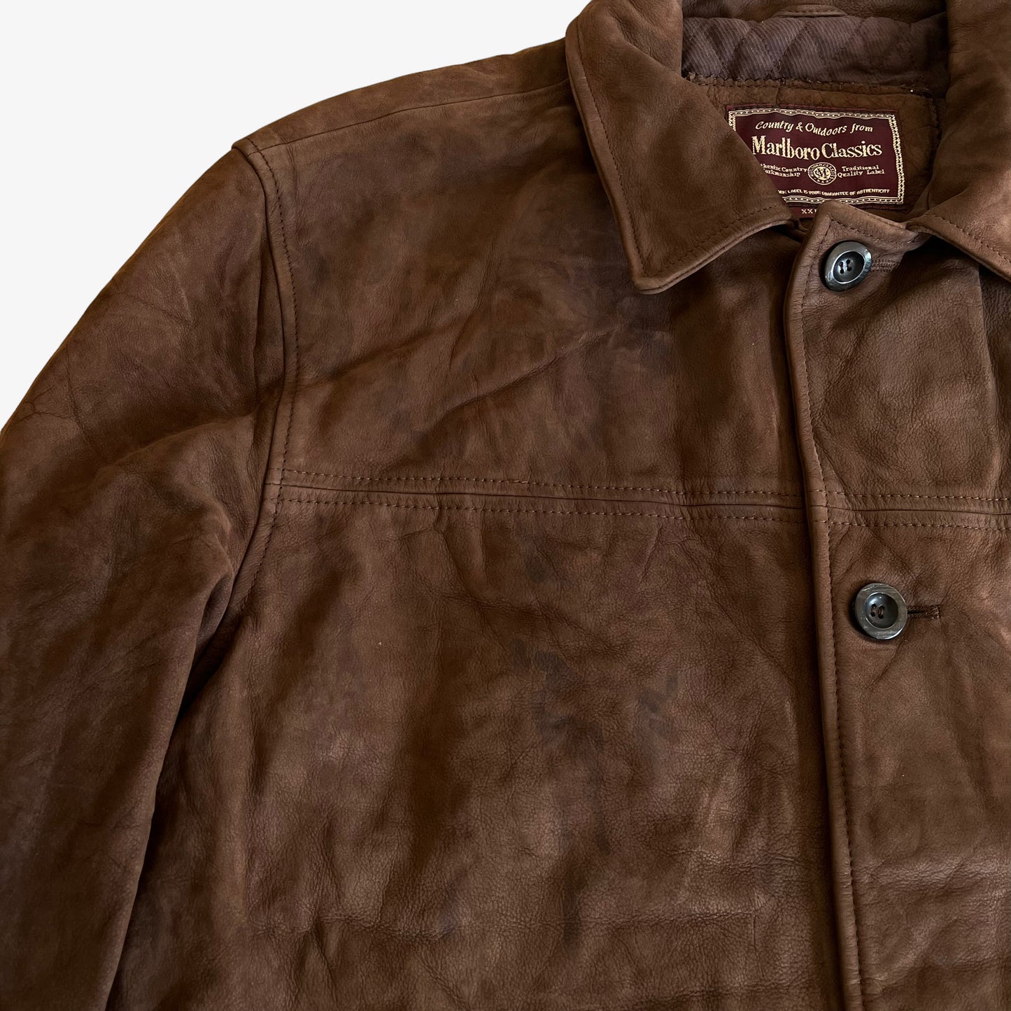 Vintage 90s Marlboro Classics Brown Leather Jacket Wear - Casspios Dream