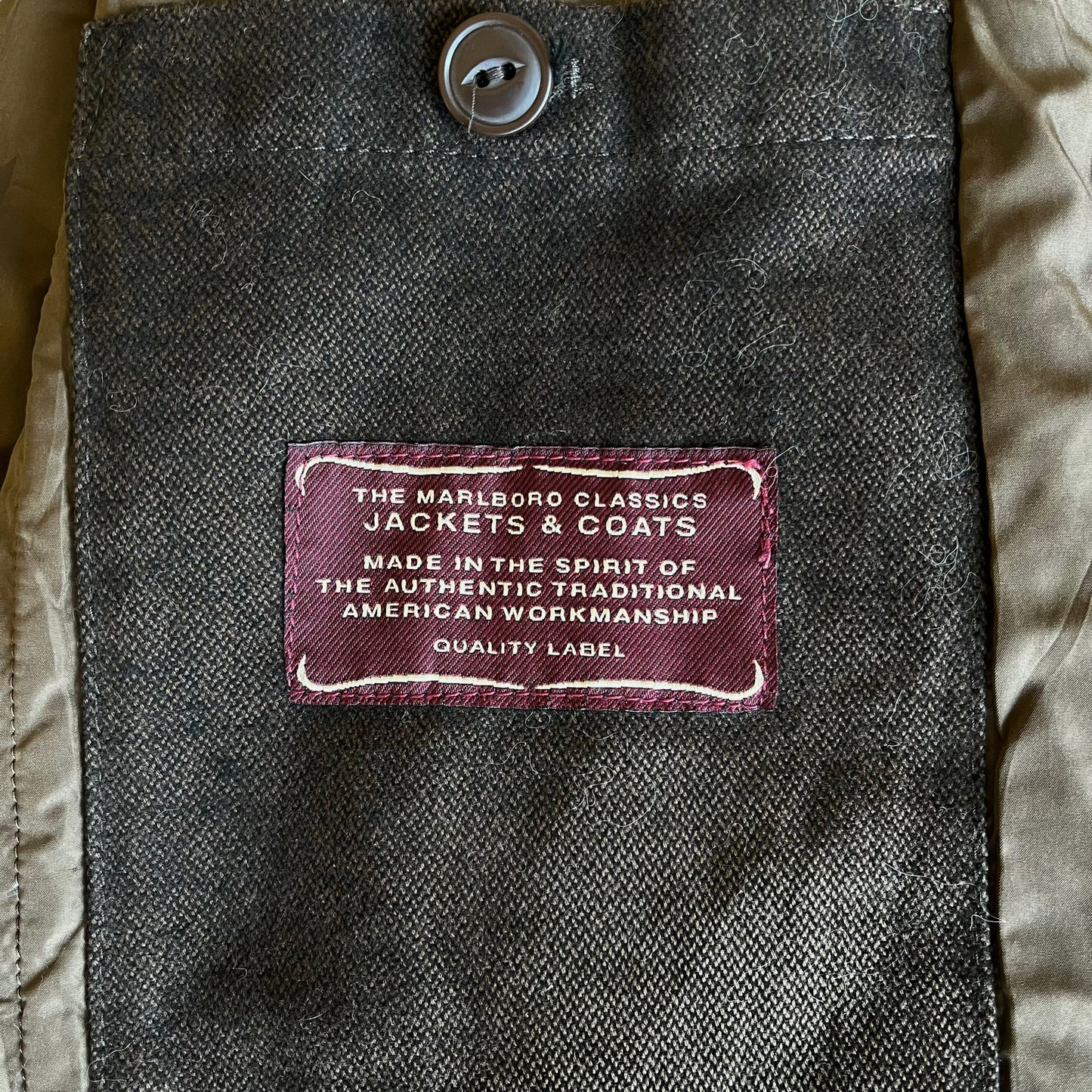 Vintage 90s Marlboro Classics Brown Pea Coat Inside Label - Casspios Dream