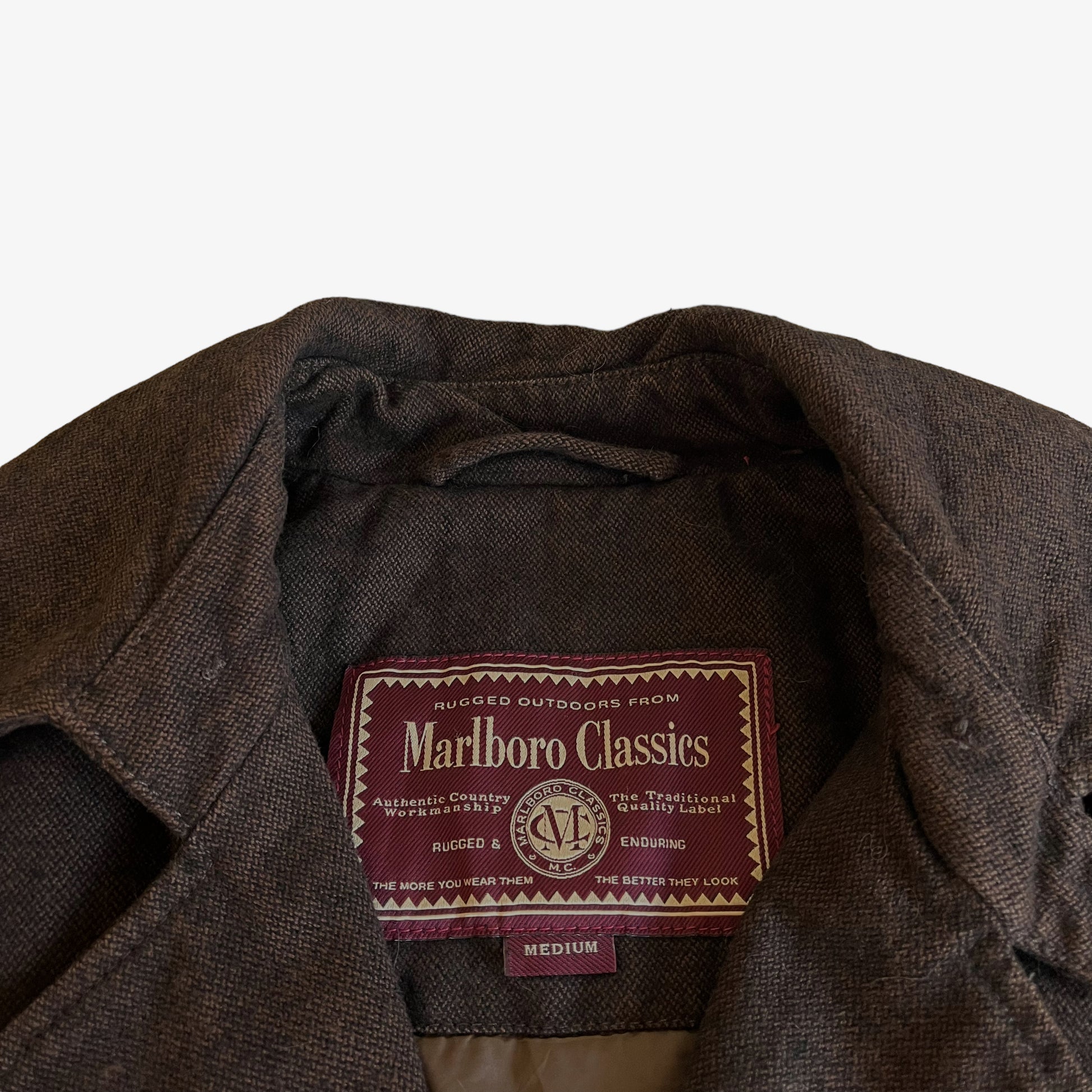 Vintage 90s Marlboro Classics Brown Pea Coat Label - Casspios Dream