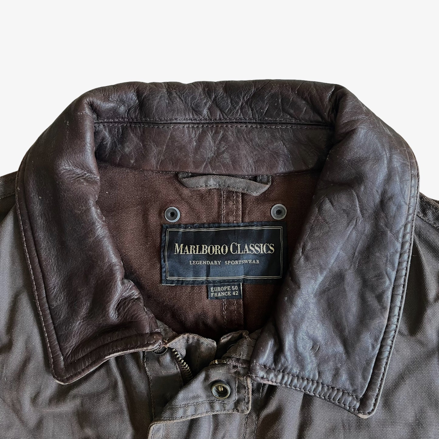 Vintage 90s Marlboro Classics Brown Trench Coat With Leather Trim Label - Casspios Dream