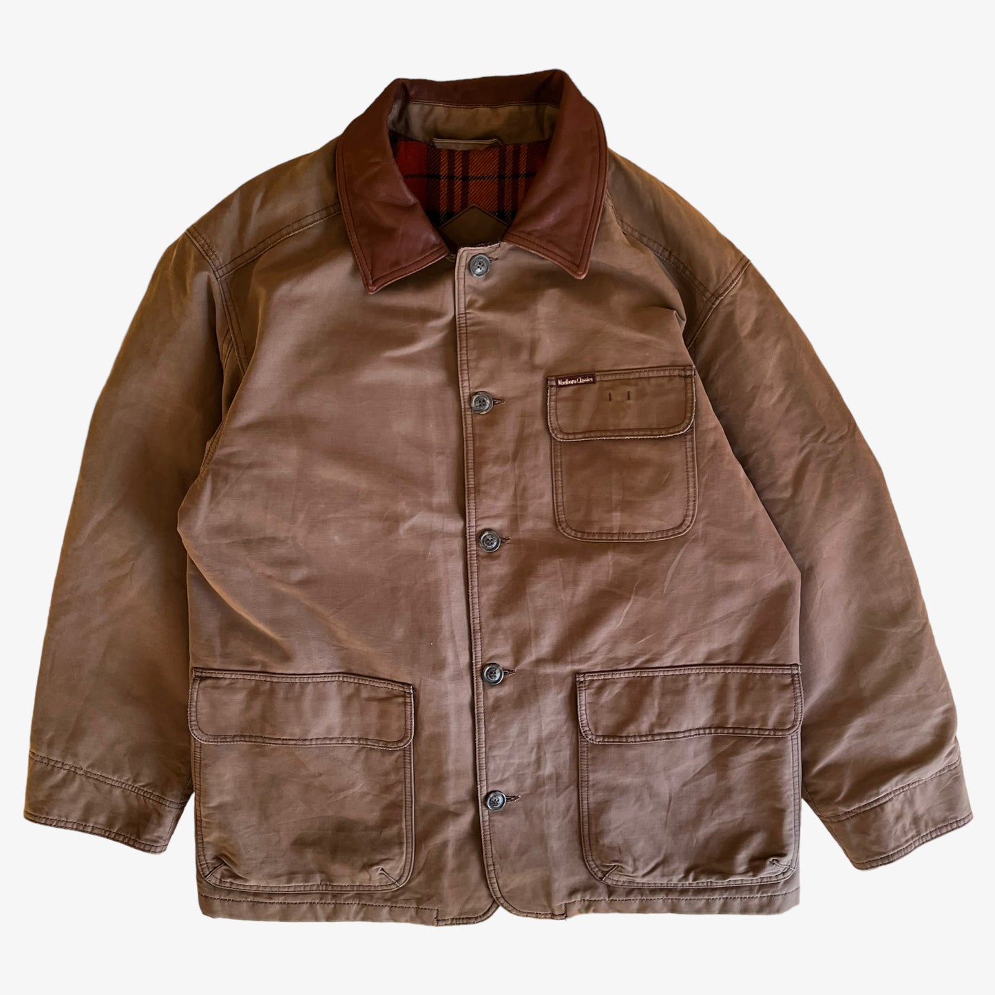 Vintage 90s Marlboro Classics Brown Workwear Jacket With Leather Collar - Casspios Dream