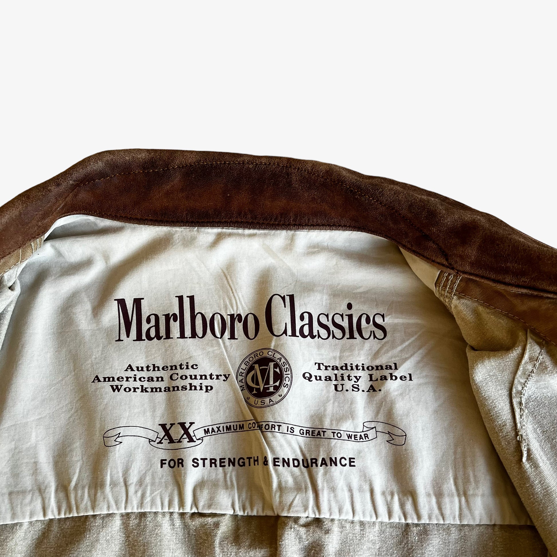 Vintage 90s Marlboro Classics Trucker Jacket With Leather Collar Label - Casspios Dream