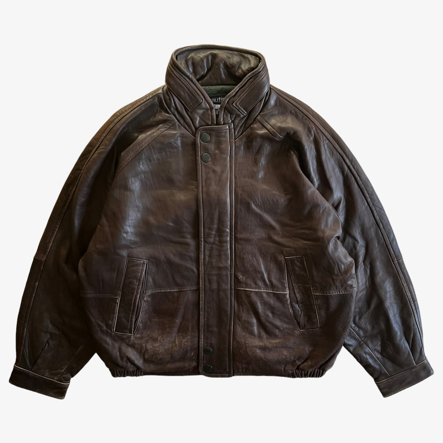 Vintage 90s Nautica Brown Leather Driving Jacket - Casspios Dream