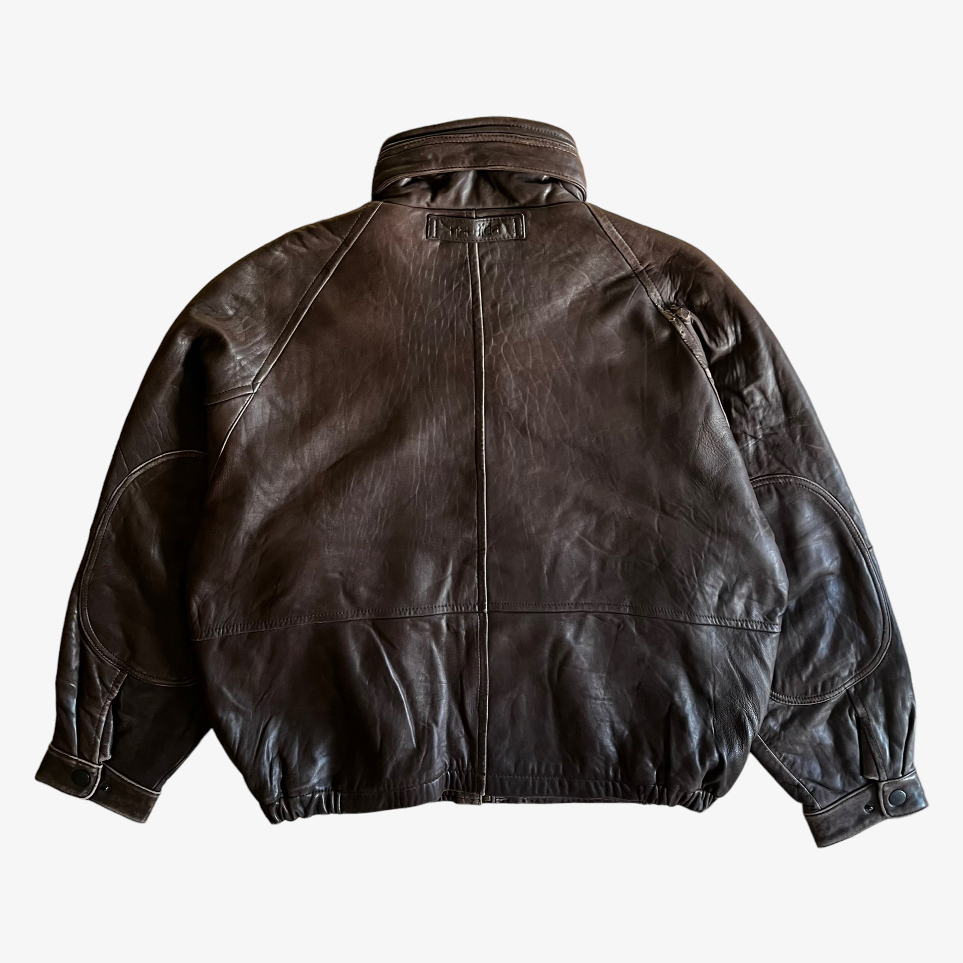 Vintage 90s Nautica Brown Leather Driving Jacket Back - Casspios Dream