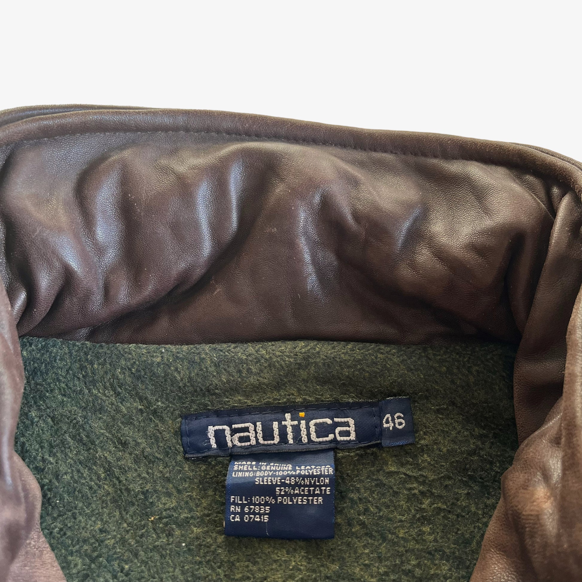 Vintage 90s Nautica Brown Leather Driving Jacket Label - Casspios Dream
