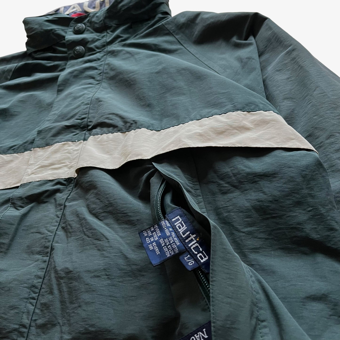 Vintage 90s Nautica Sport Reversible Sailing Jacket With Fold Away Hood Label - Casspios Dream