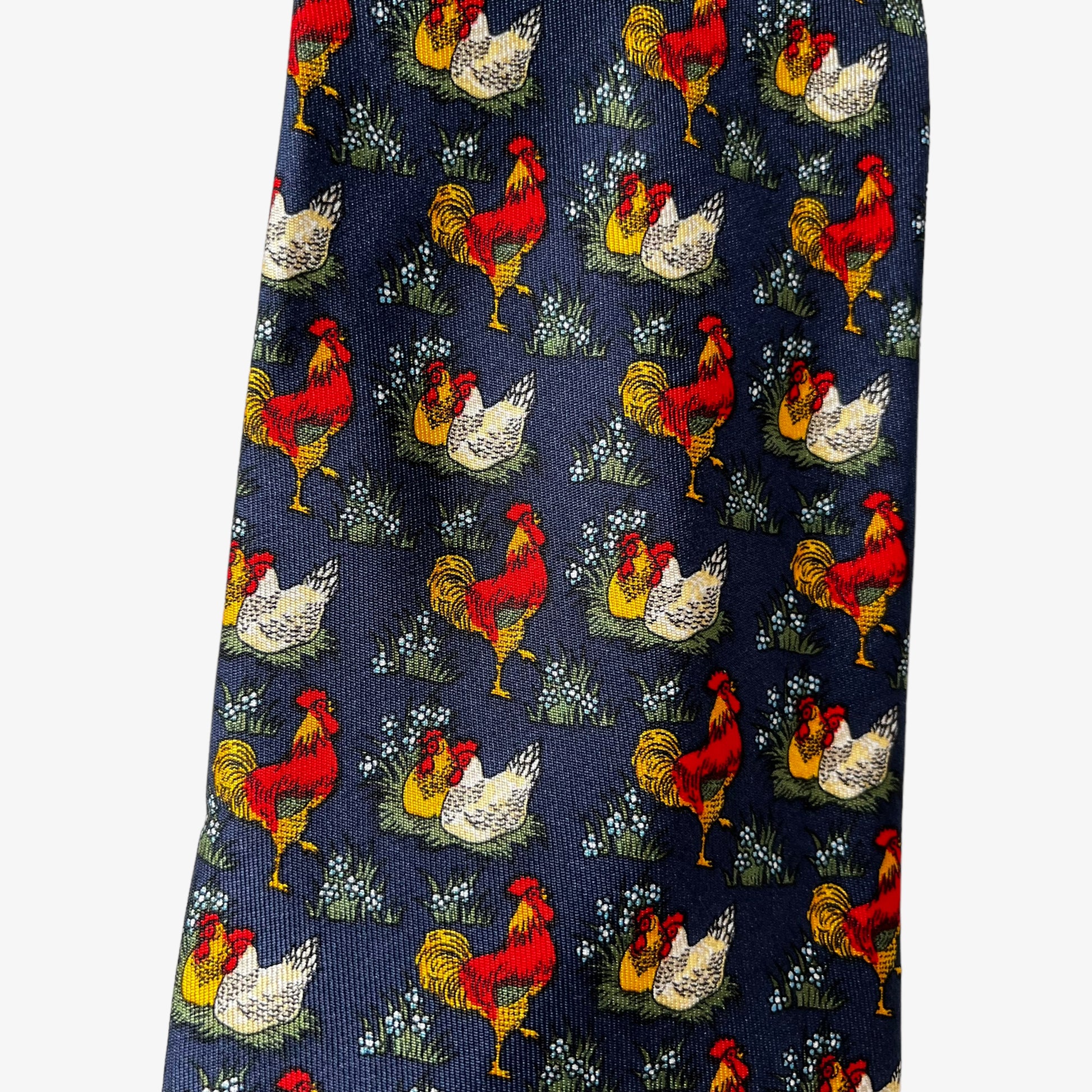 Vintage 90s Nina Ricci Chicken Rooster Print Silk Tie Logo - Casspios Dream