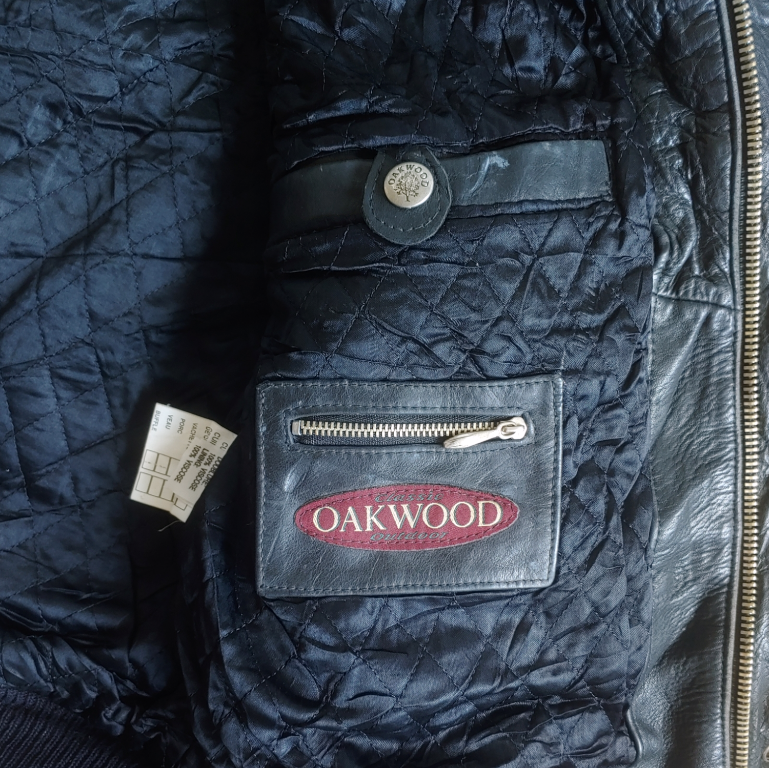 Vintage 90s Oakwood Flying Bikers Leather Biker Jacket Inside Label - Casspios Dream
