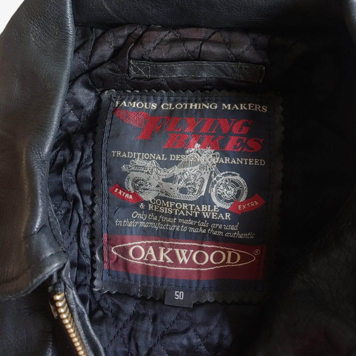 Vintage 90s Oakwood Flying Bikers Leather Biker Jacket Label - Casspios Dream