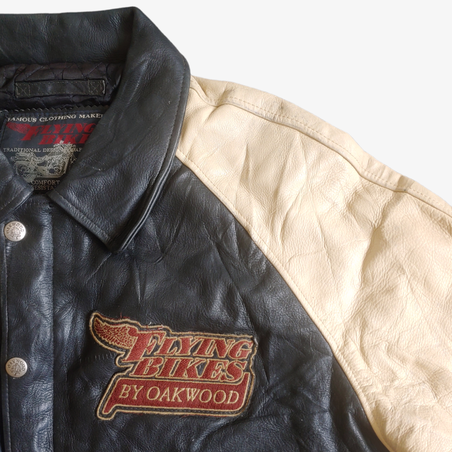 Vintage 90s Oakwood Flying Bikers Leather Biker Jacket Logo - Casspios Dream