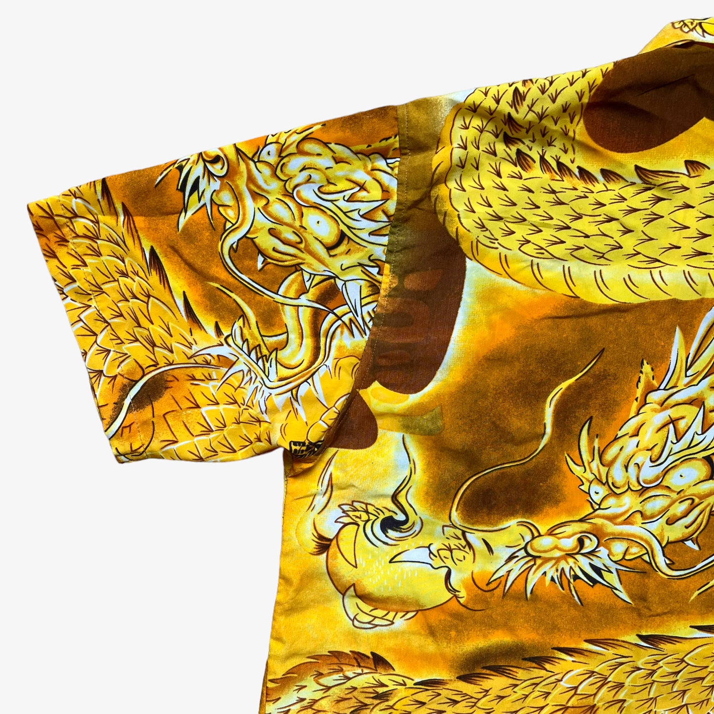 Vintage 90s Oriental Chinese Dragon Hawaiian Yellow Shirt Print - Casspios Dream