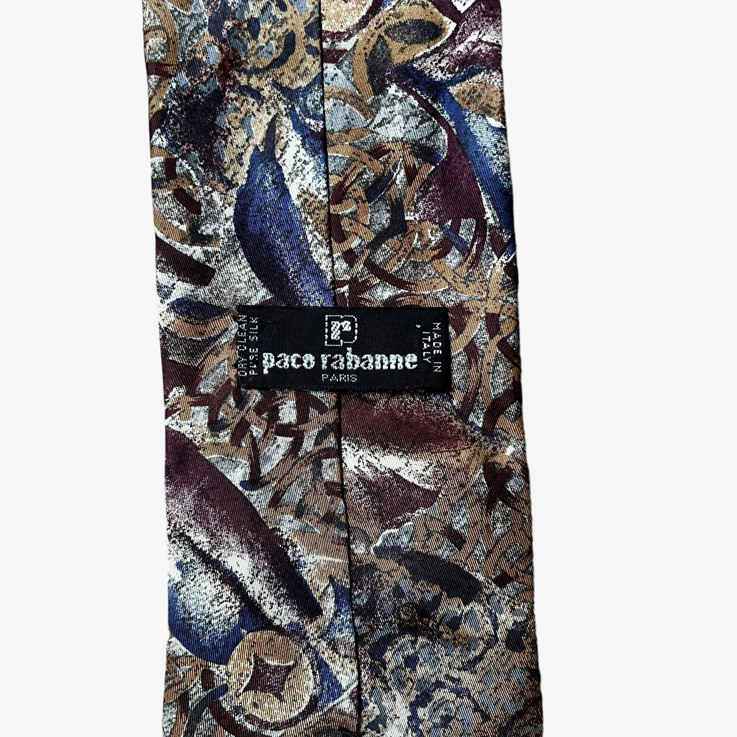 Vintage 90s Paco Rabanne Paris Abstract Silk Tie Label - Casspios Dream