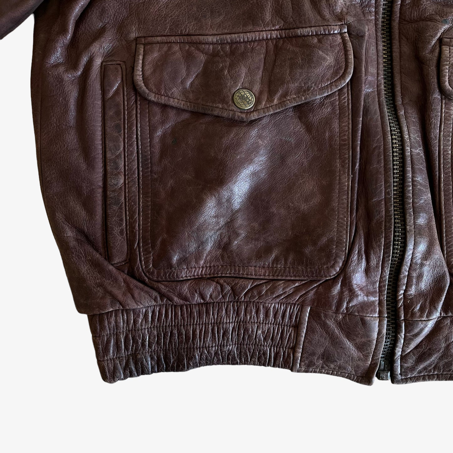 Vintage 90s Petroff West Air Sweden Brown Leather Pilot Jacket With Fur Collar Hem - Casspios Dream