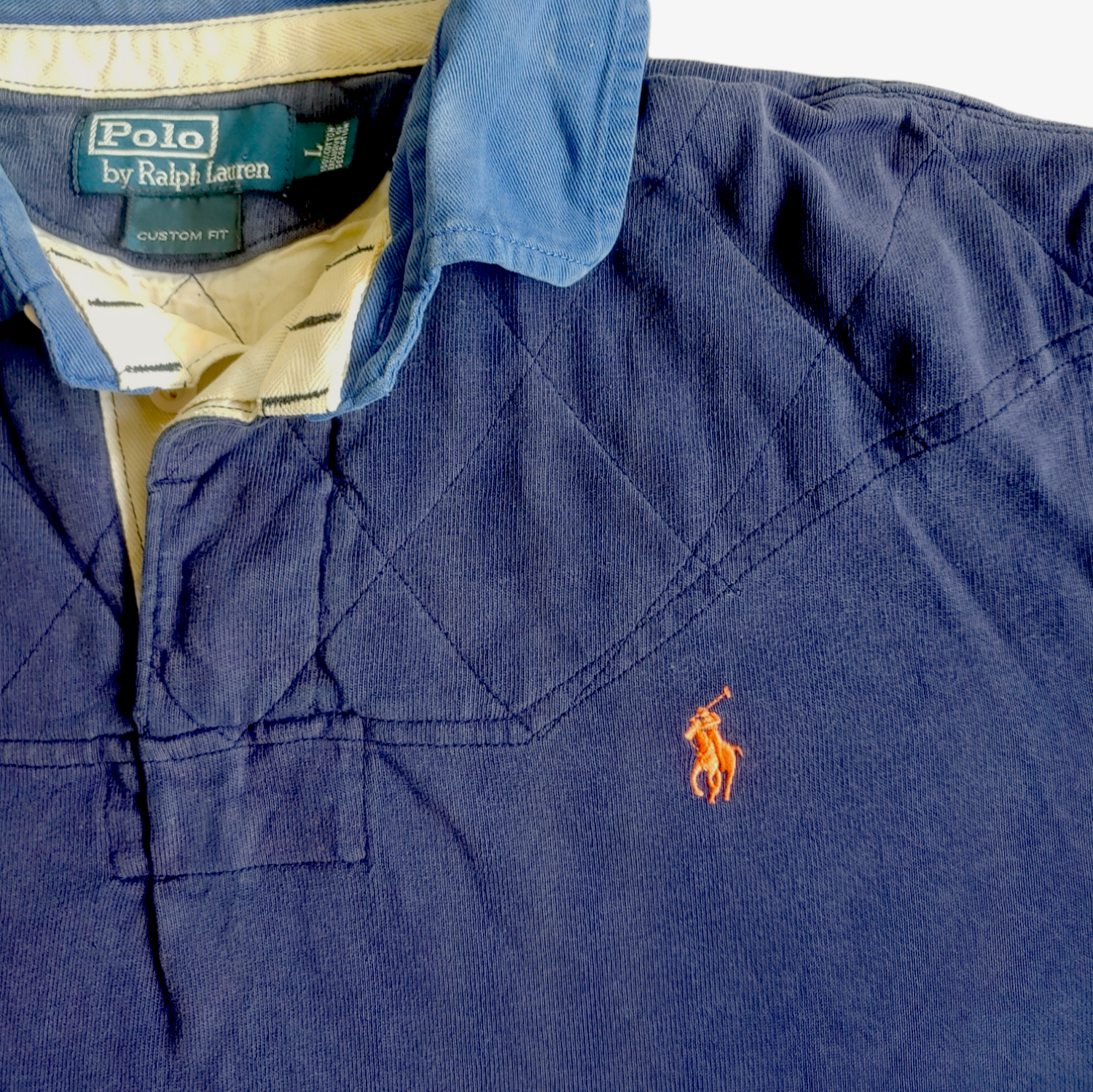 Vintage 90s Polo Ralph Lauren Blue Long Sleeve Rugby Shirt Logo - Casspios Dream