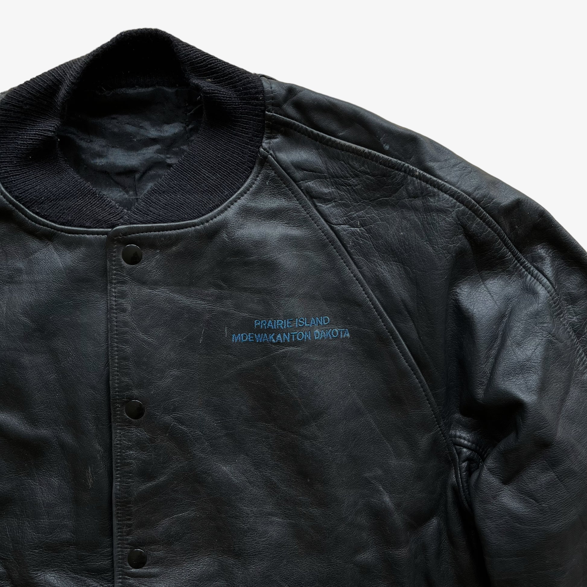 Vintage 90s Praire Island Mdewakanton Dakota Leather Jacket Logo - Casspios Dream