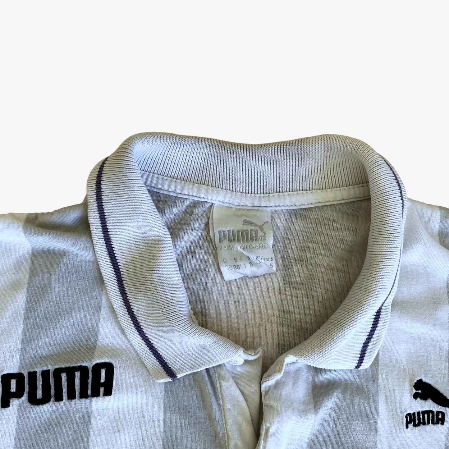 Vintage 90s Puma Tennis Club Striped Polo Shirt With Back Spell Out Label - Casspios Dream