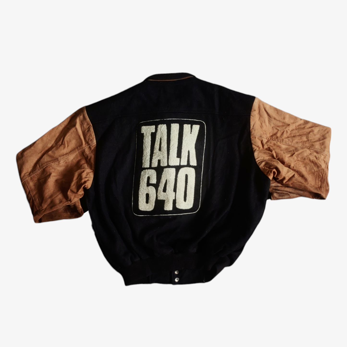 Vintage 90s Radio 640 Promotional Leather Varsity Jacket Back - Casspios Dream