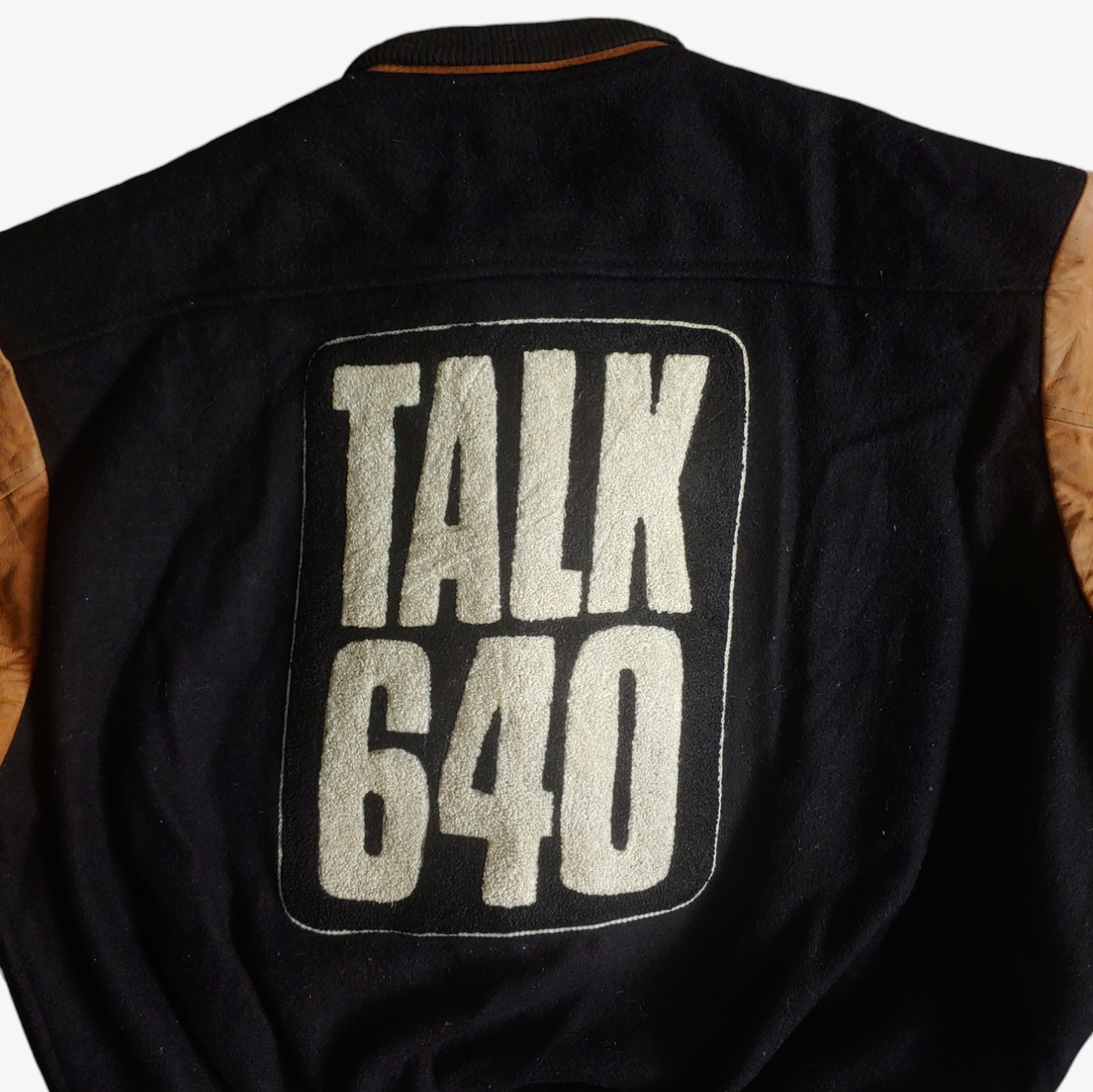 Vintage 90s Radio 640 Promotional Leather Varsity Jacket Back Logo - Casspios Dream