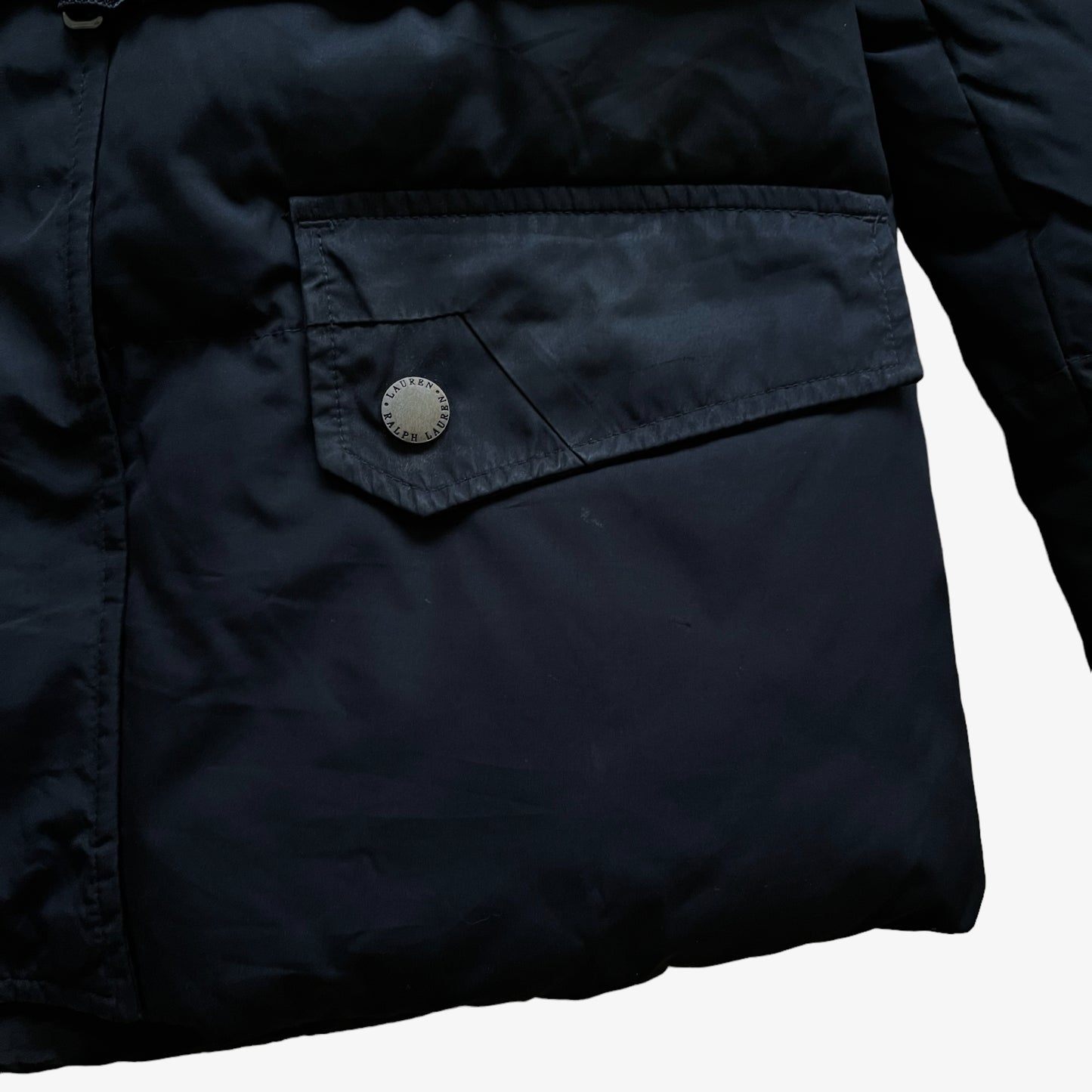 Vintage 90s Ralph Lauren Black Puffer Jacket With Original Belt Button - Casspios Dream