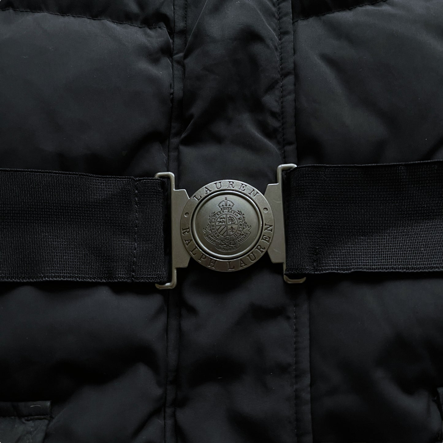 Vintage 90s Ralph Lauren Black Puffer Jacket With Original Belt Crest - Casspios Dream