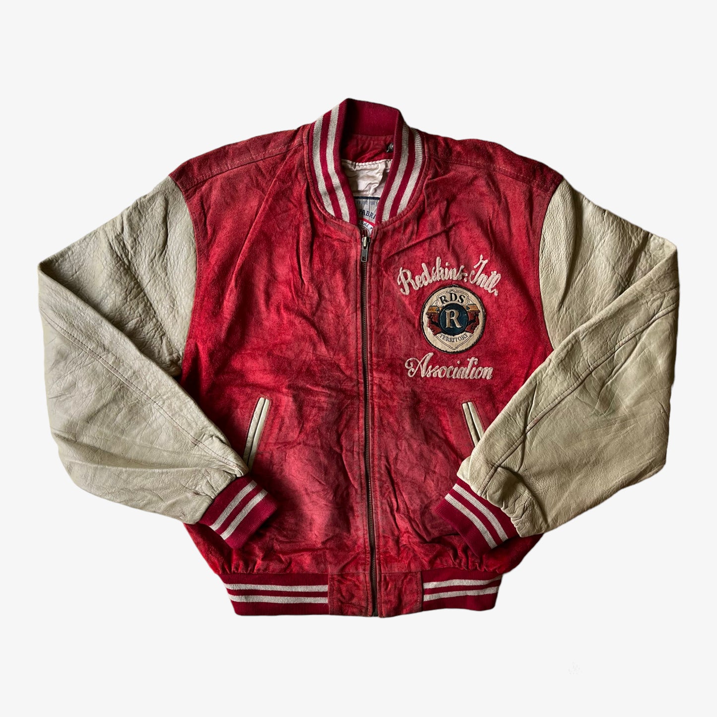 Vintage 90s Redskins Association RDS Territory Dragon Teddy By Da Nang Hue Red Leather Varsity Jacket - Casspios Dream