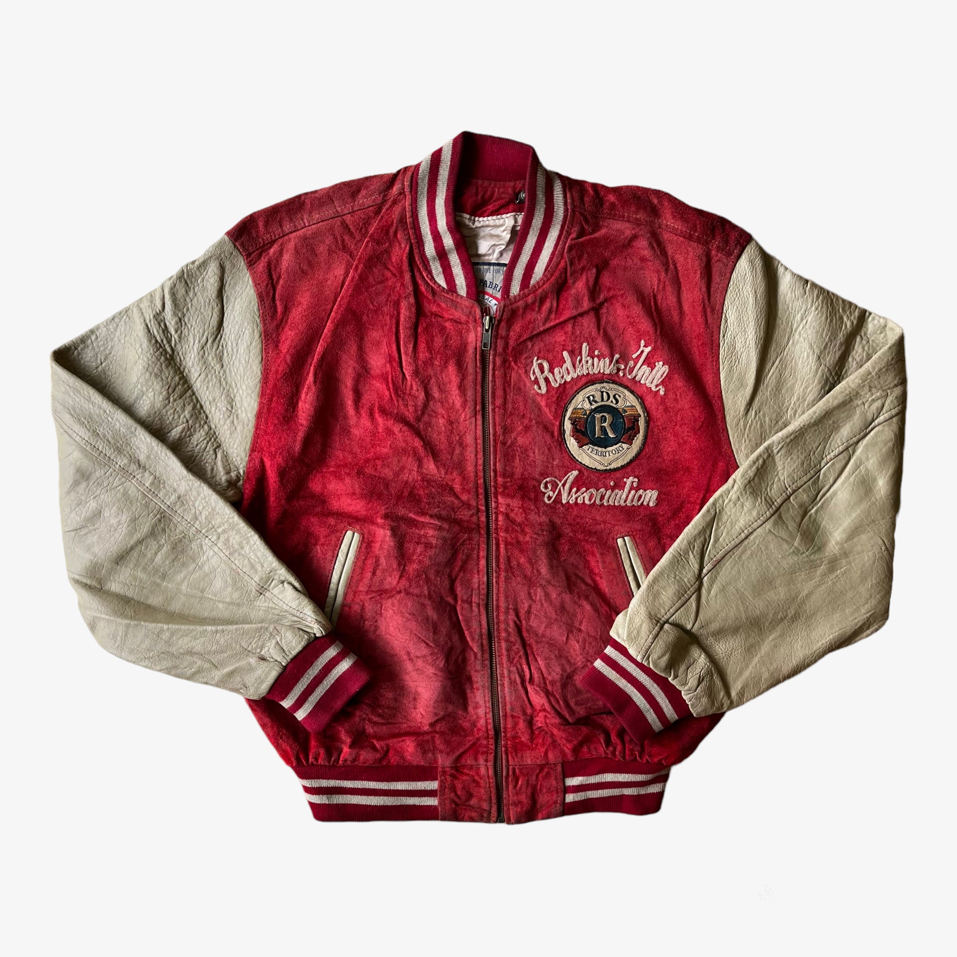 Vintage 90s Redskins Association RDS Territory Dragon Teddy By Da Nang Hue Red Leather Varsity Jacket - Casspios Dream